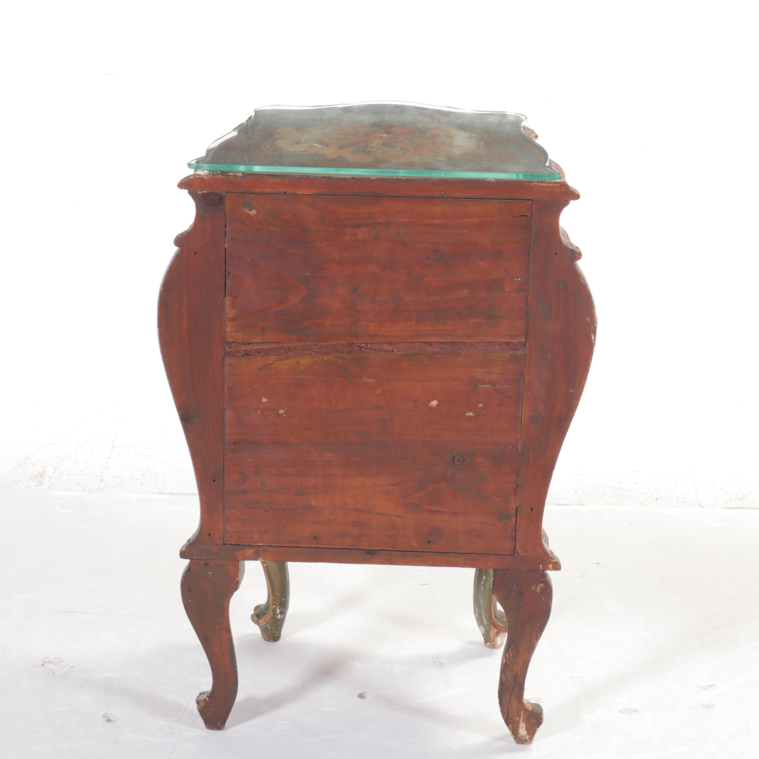 Pair of Venetian Rococo Style Painted End Tables with Glass Tops