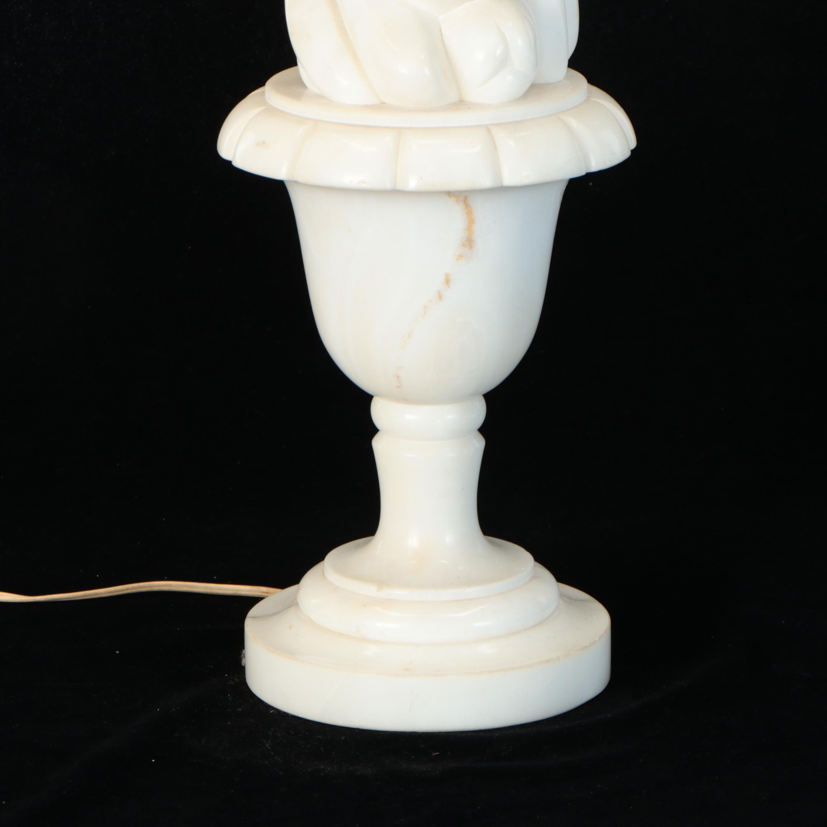 Italian Carved Alabaster Urn with Fruit Topiary Table Lamp, Mid-20th Century