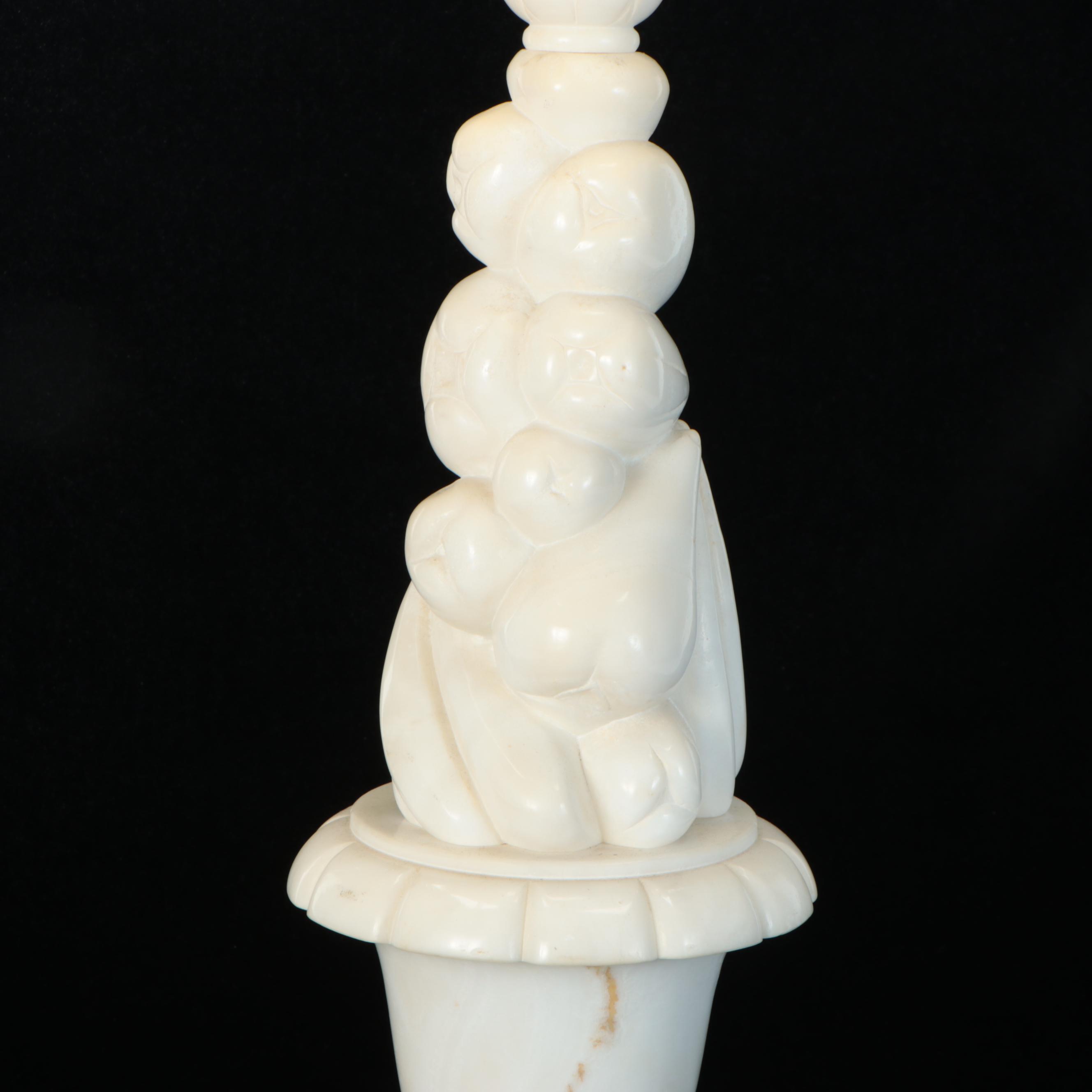 Italian Carved Alabaster Urn with Fruit Topiary Table Lamp, Mid-20th Century