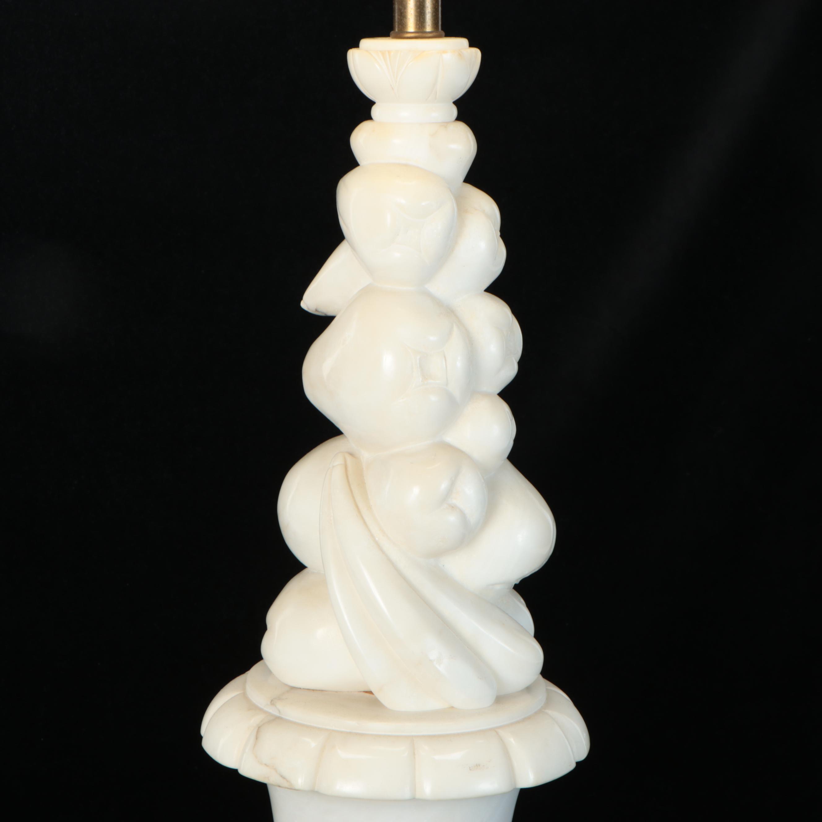 Italian Carved Alabaster Urn with Fruit Topiary Table Lamp, Mid-20th Century