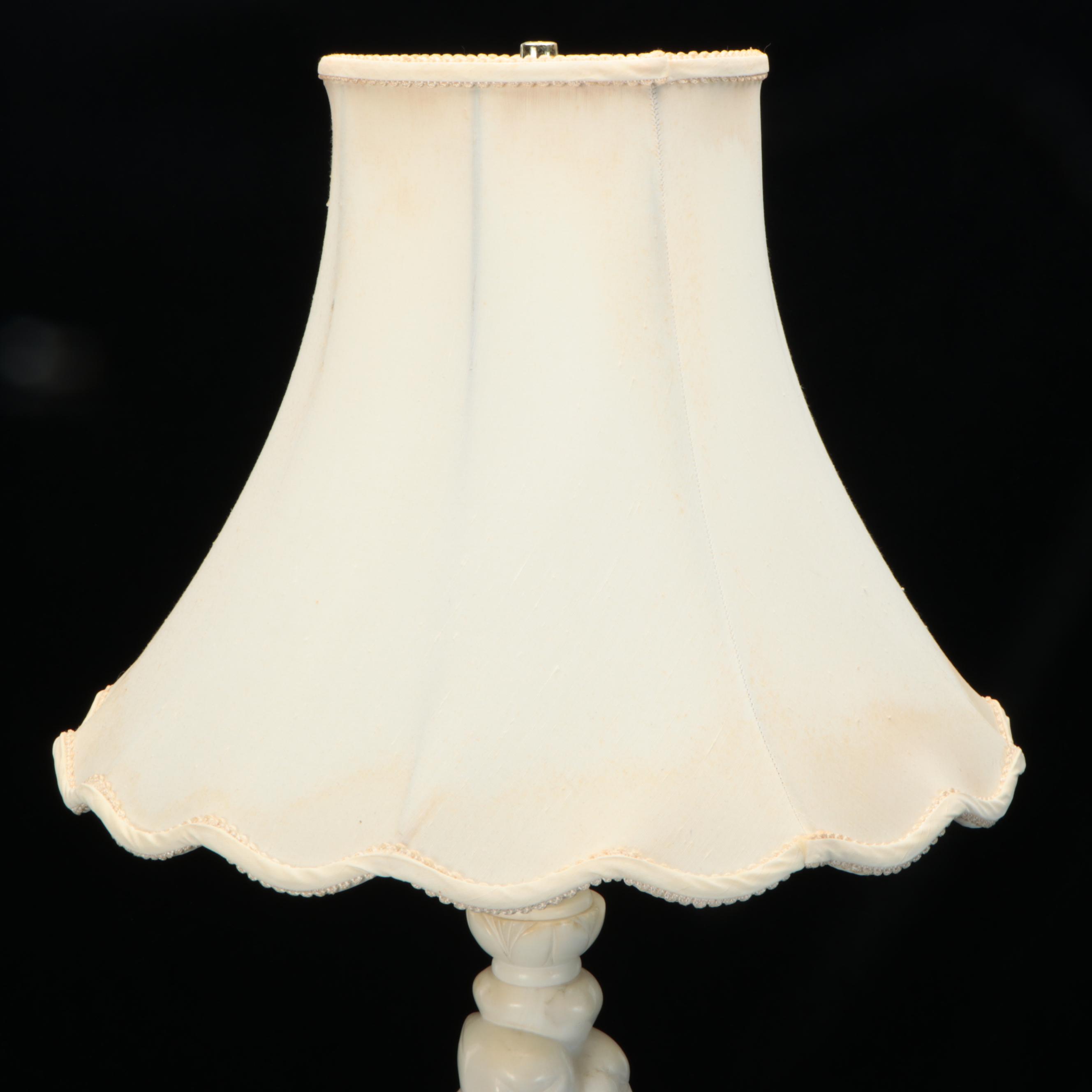Italian Carved Alabaster Urn with Fruit Topiary Table Lamp, Mid-20th Century
