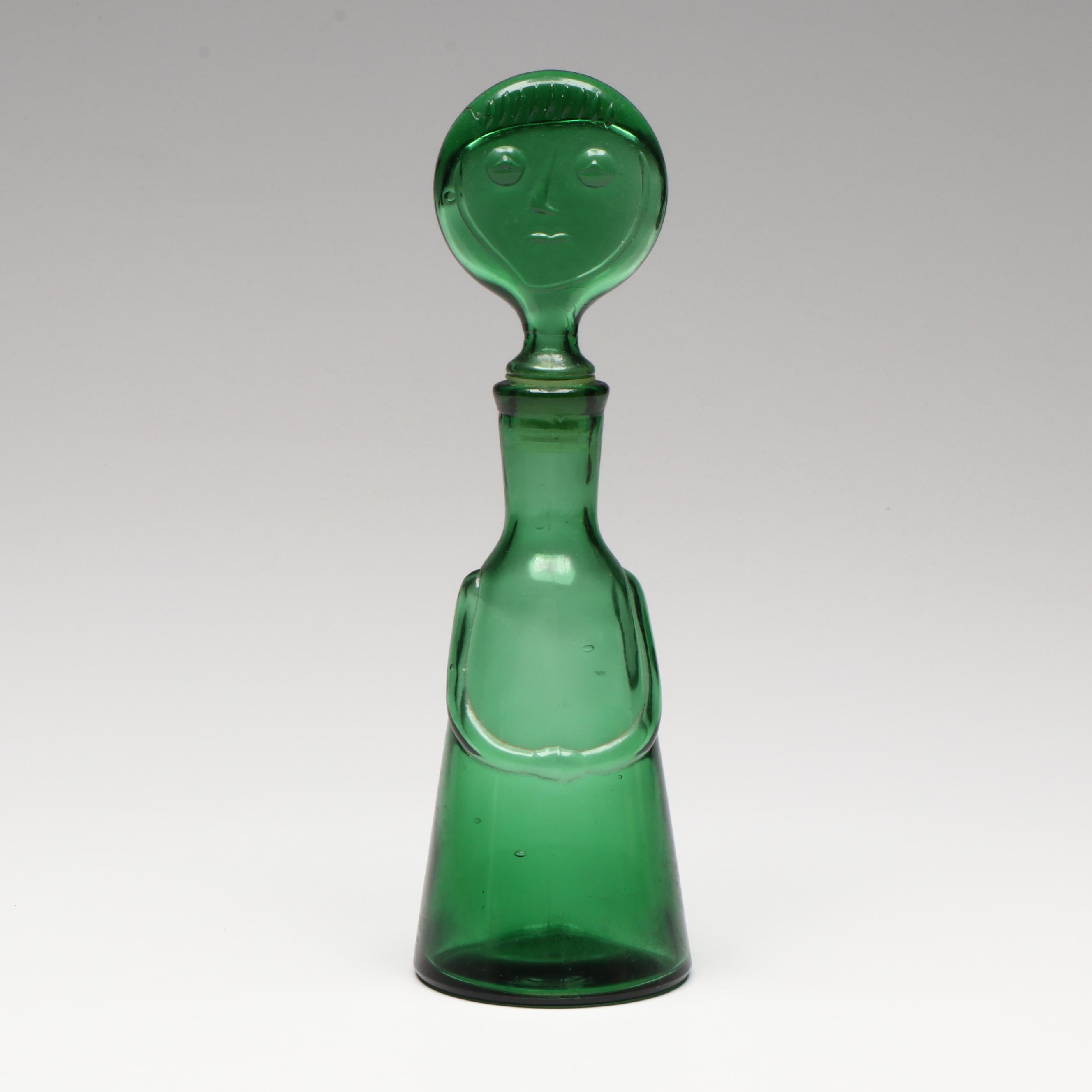 Neiman Marcus "People Decanters" Green Glass Bottle After Erik Höglund, 1960s