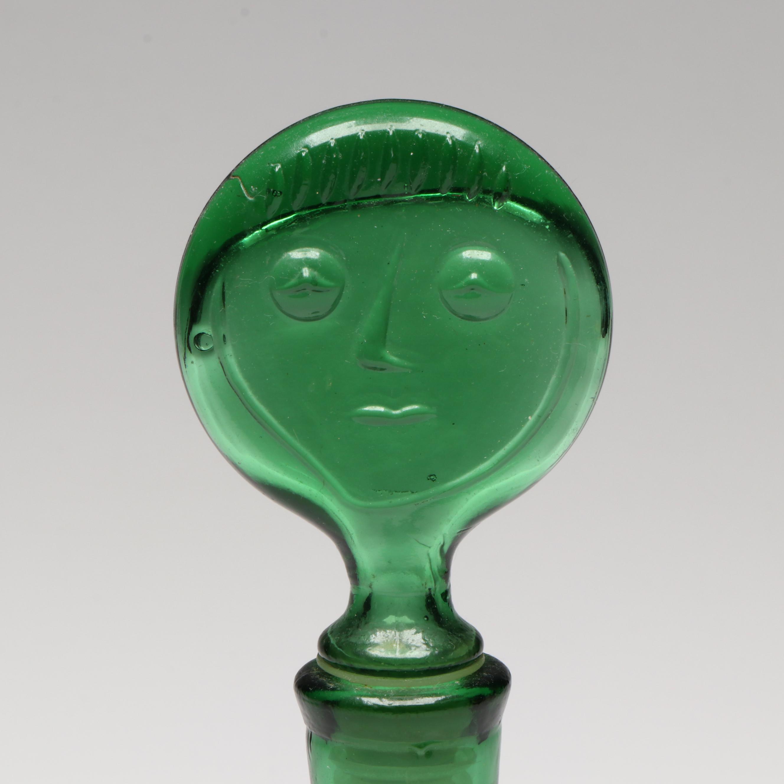 Neiman Marcus "People Decanters" Green Glass Bottle After Erik Höglund, 1960s