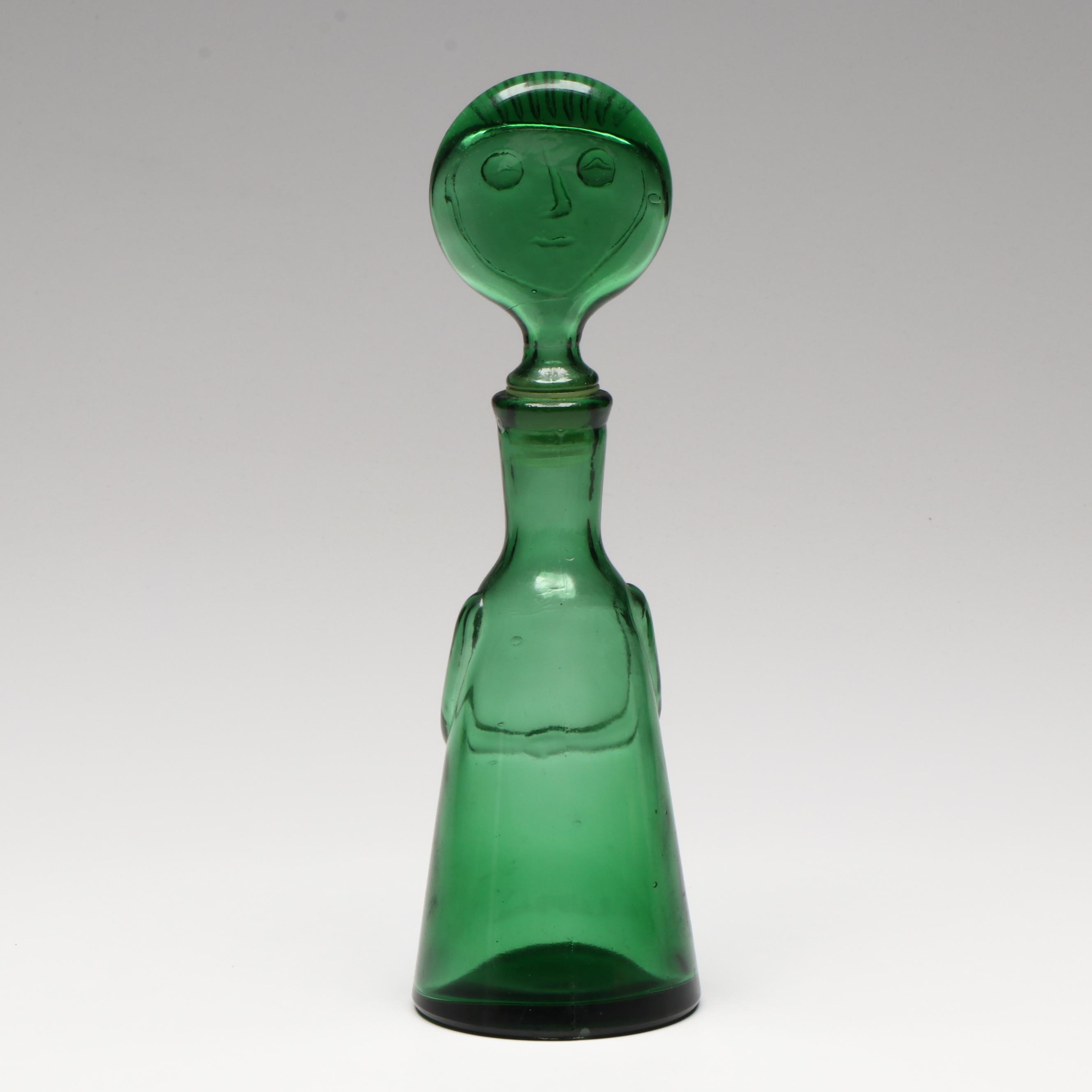 Neiman Marcus "People Decanters" Green Glass Bottle After Erik Höglund, 1960s
