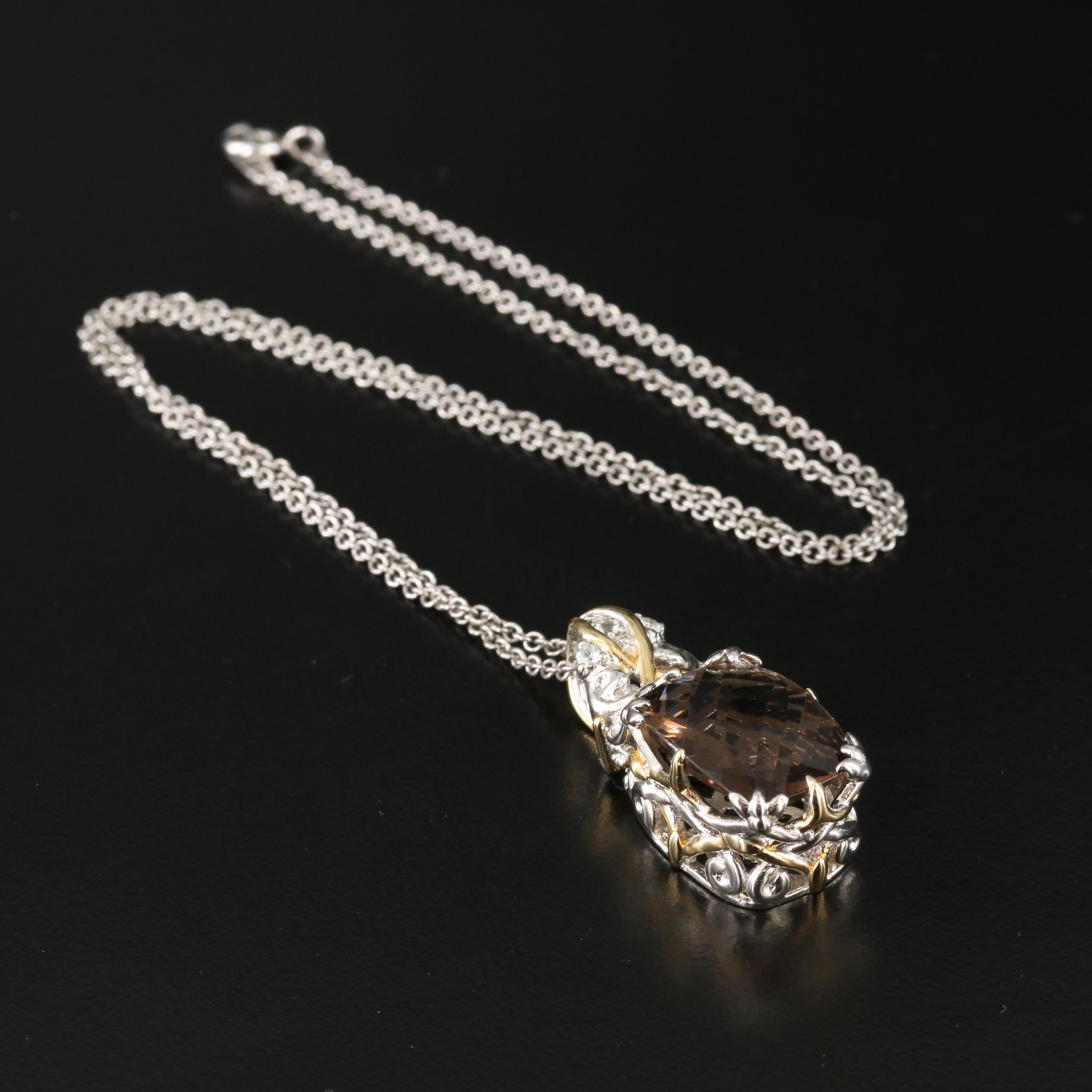 Sterling Smoky Quartz and White Sapphire Pendant Necklace
