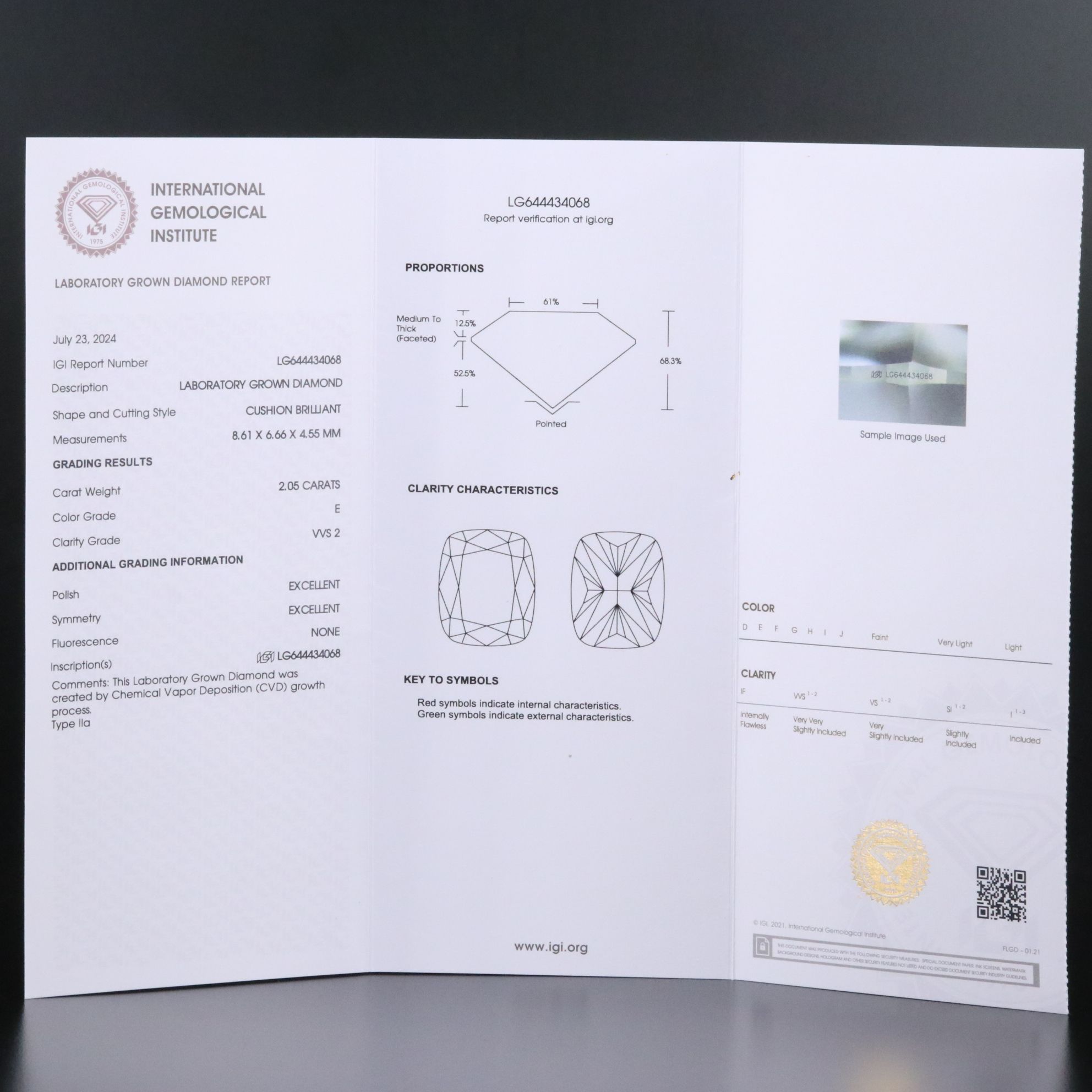 Loose 2.05 CT Lab Grown Diamond with IGI Report