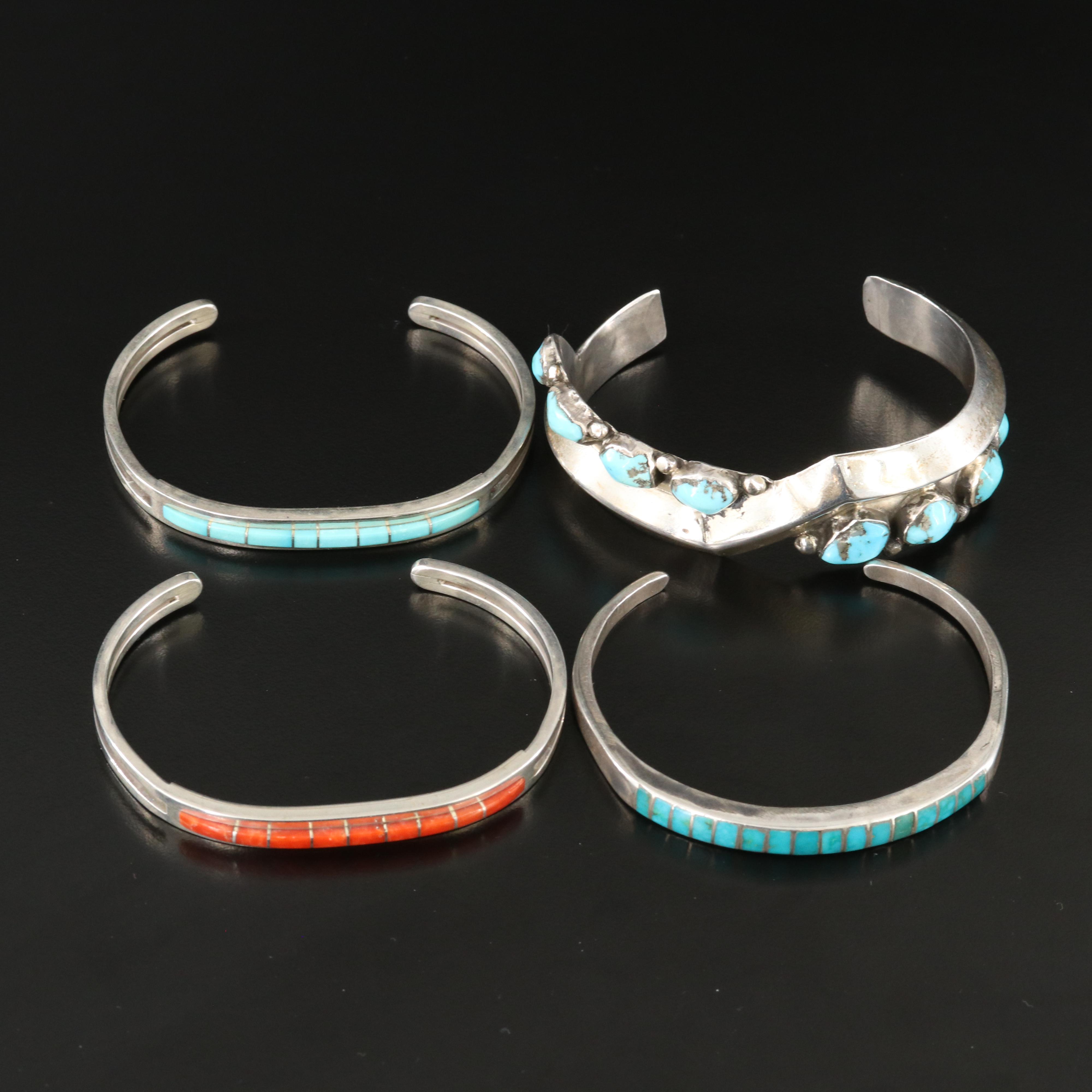 Patrick Smith Navajo Diné, Turquoise and Coral Featured in Sterling Cuffs