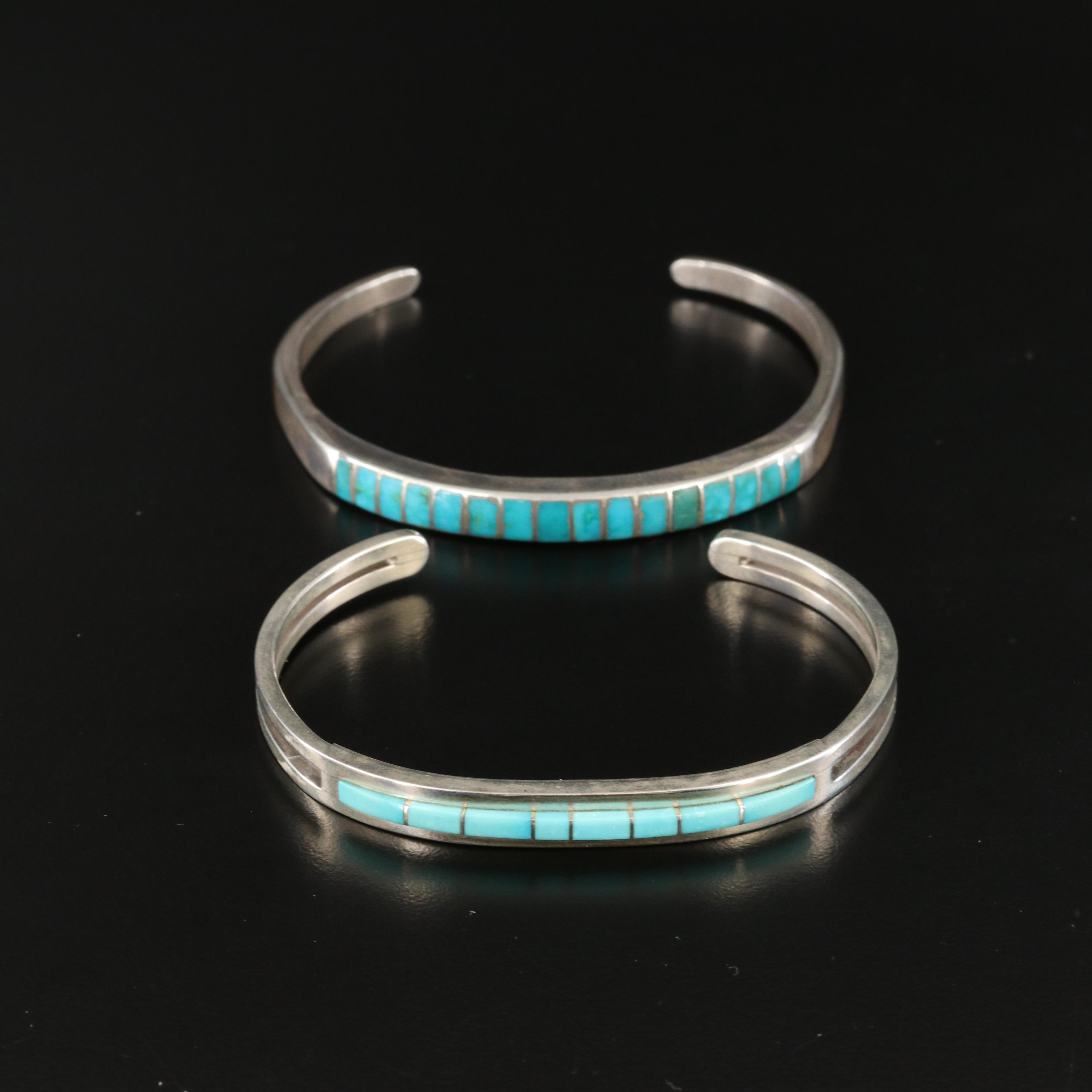Patrick Smith Navajo Diné, Turquoise and Coral Featured in Sterling Cuffs
