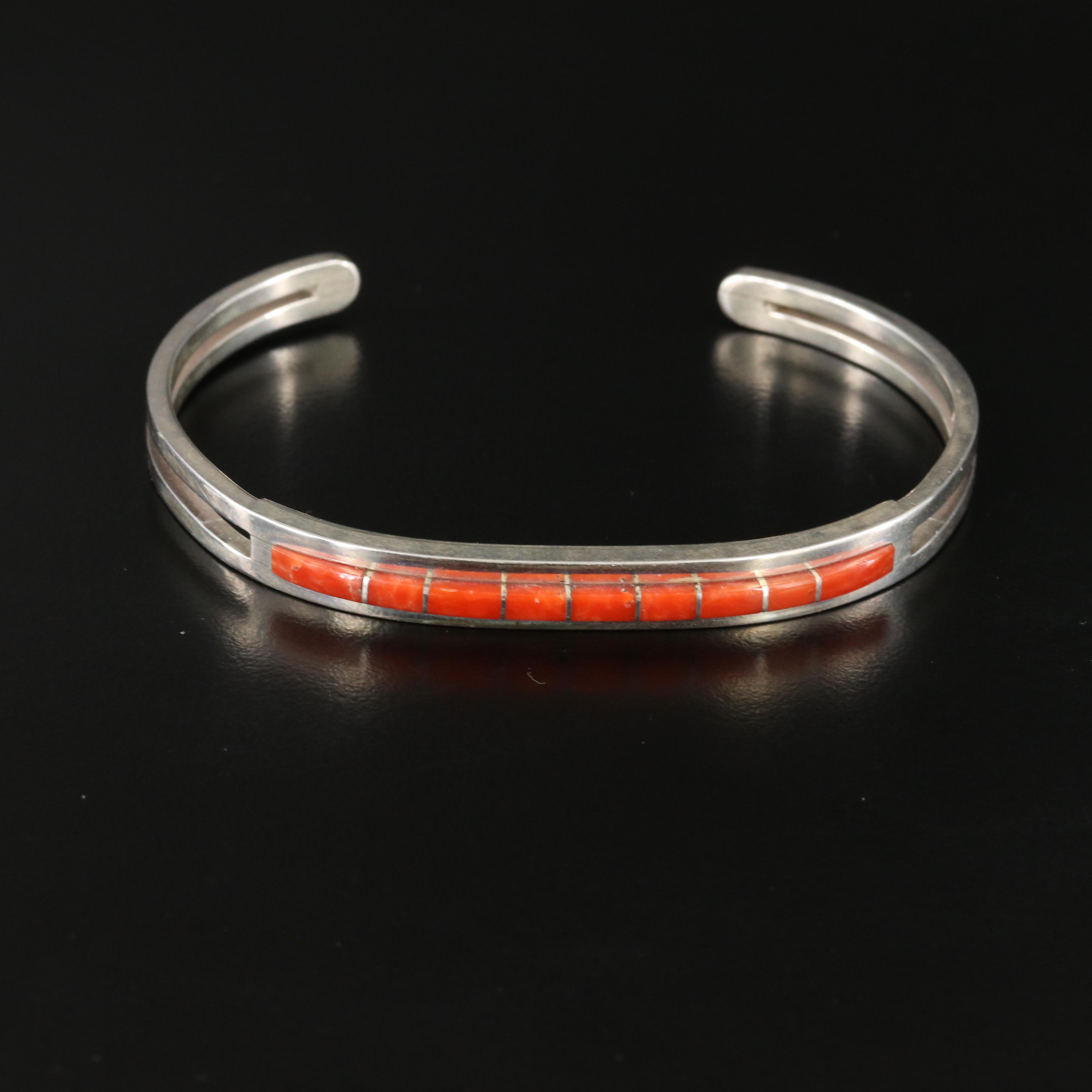 Patrick Smith Navajo Diné, Turquoise and Coral Featured in Sterling Cuffs