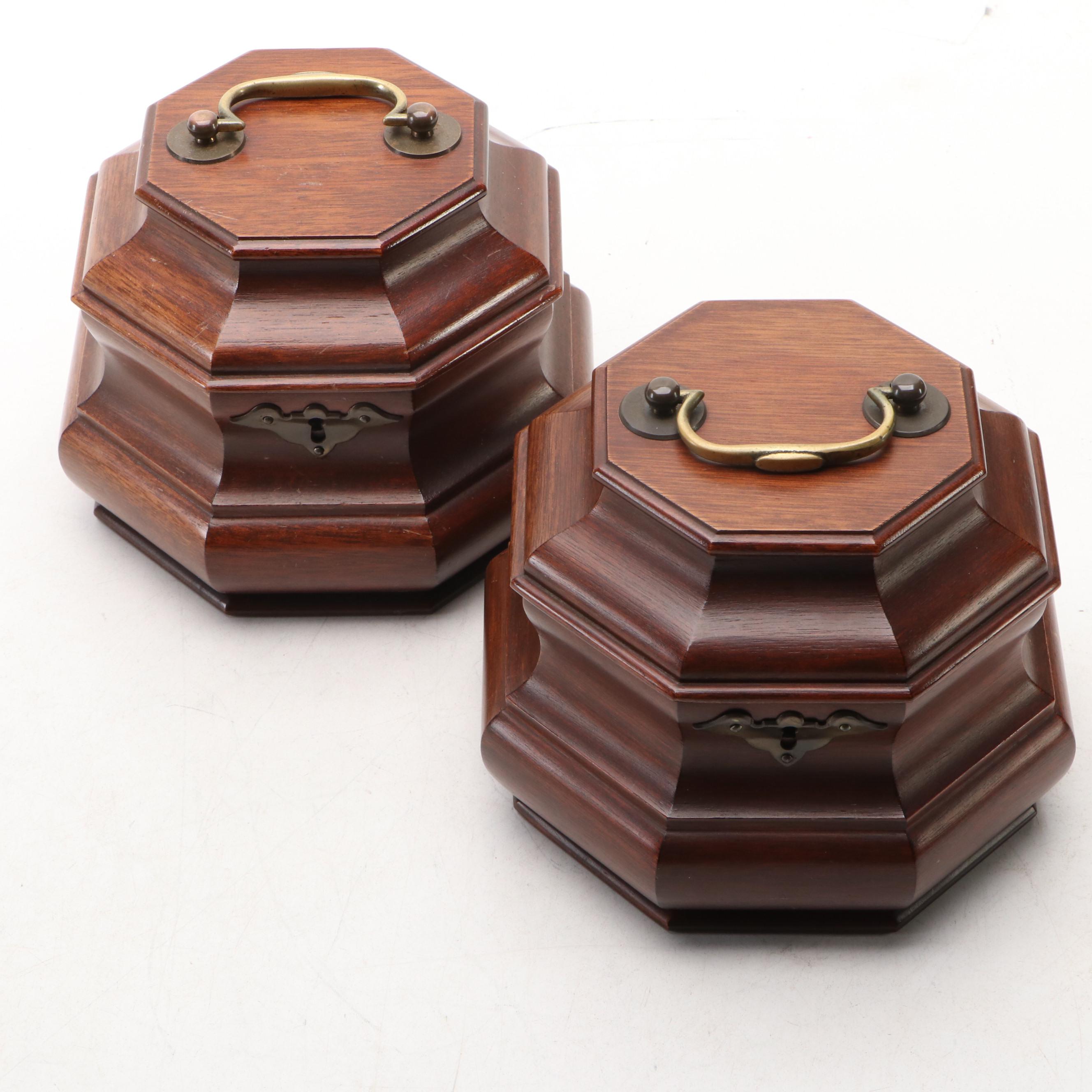 Pair of Virginia Metalcrafters Williamsburg Restoration Mahogany Tea Caddies