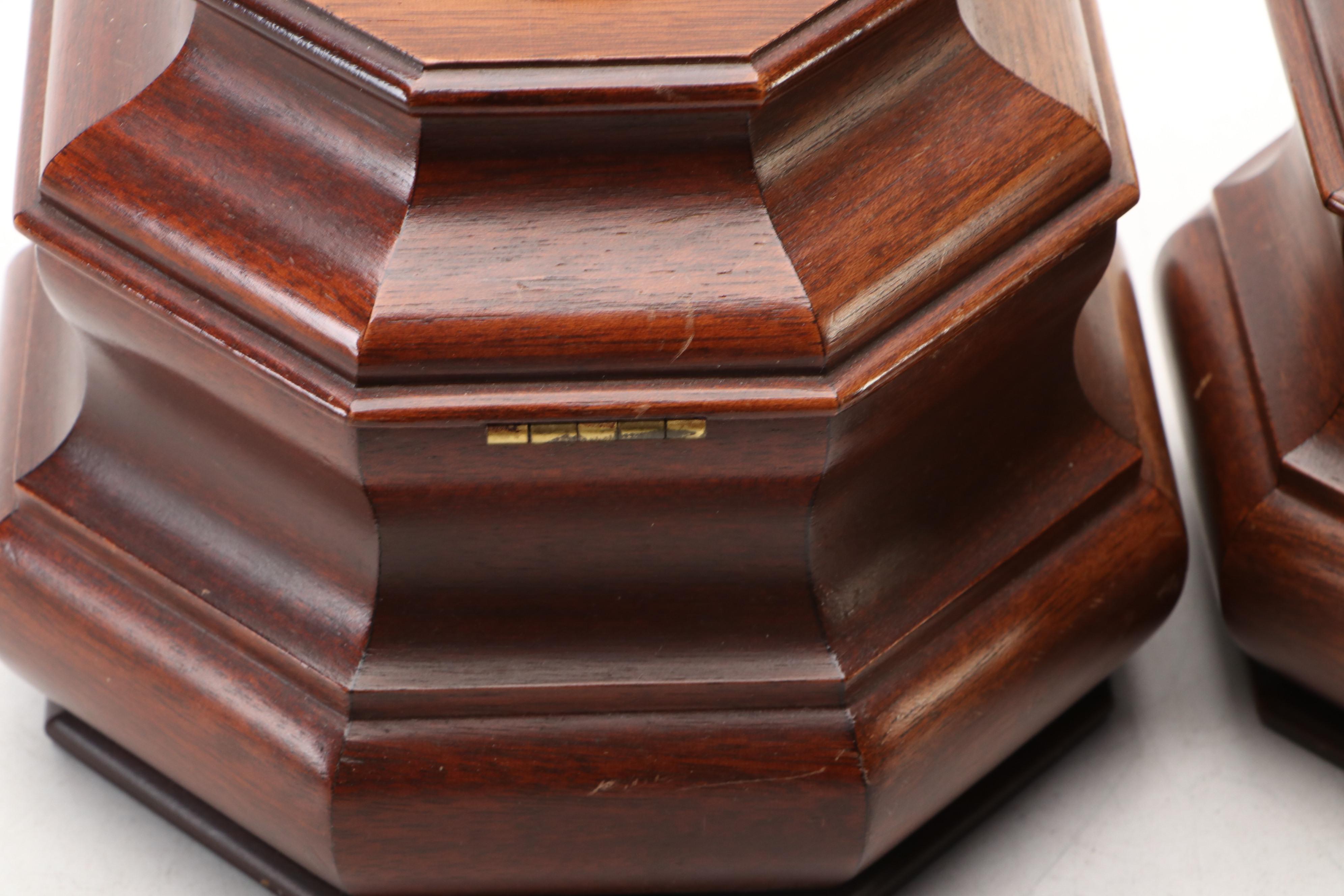 Pair of Virginia Metalcrafters Williamsburg Restoration Mahogany Tea Caddies