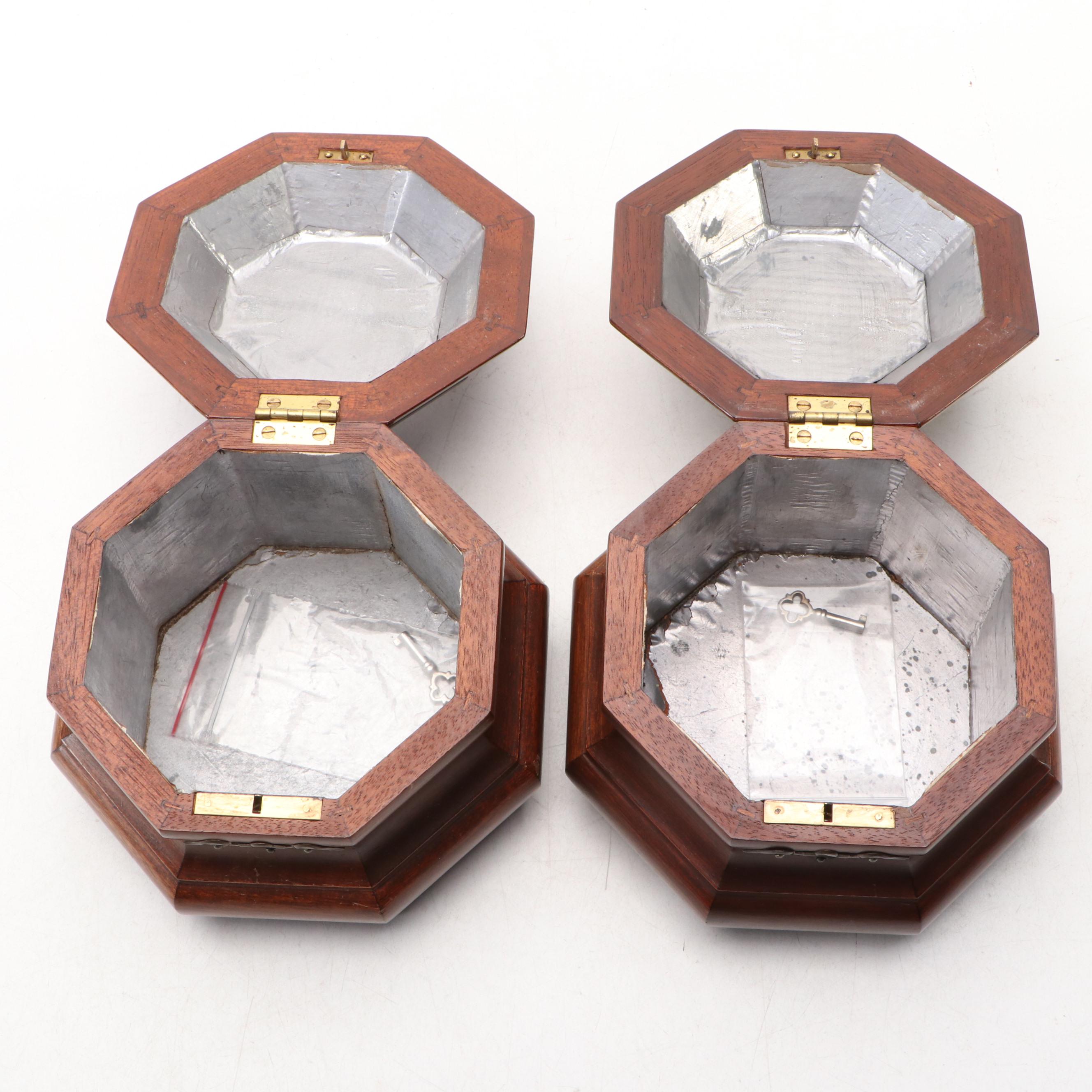 Pair of Virginia Metalcrafters Williamsburg Restoration Mahogany Tea Caddies