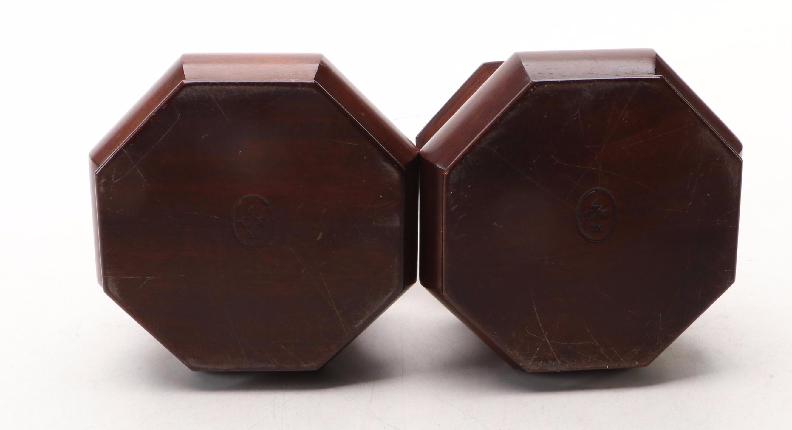 Pair of Virginia Metalcrafters Williamsburg Restoration Mahogany Tea Caddies