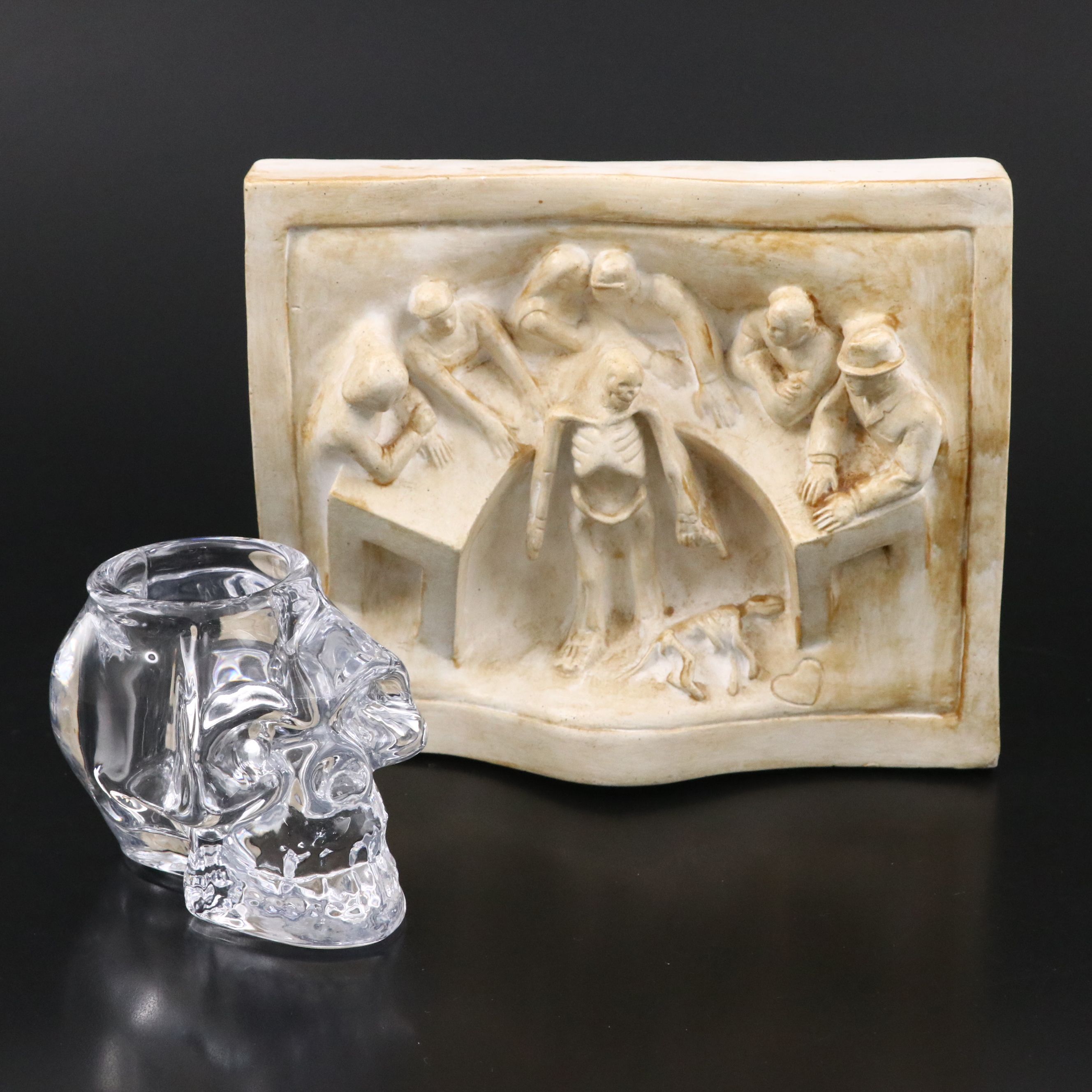 Crystal Skull Votive Holder with Tom Otterness "Commemorative" Cast Wall Art