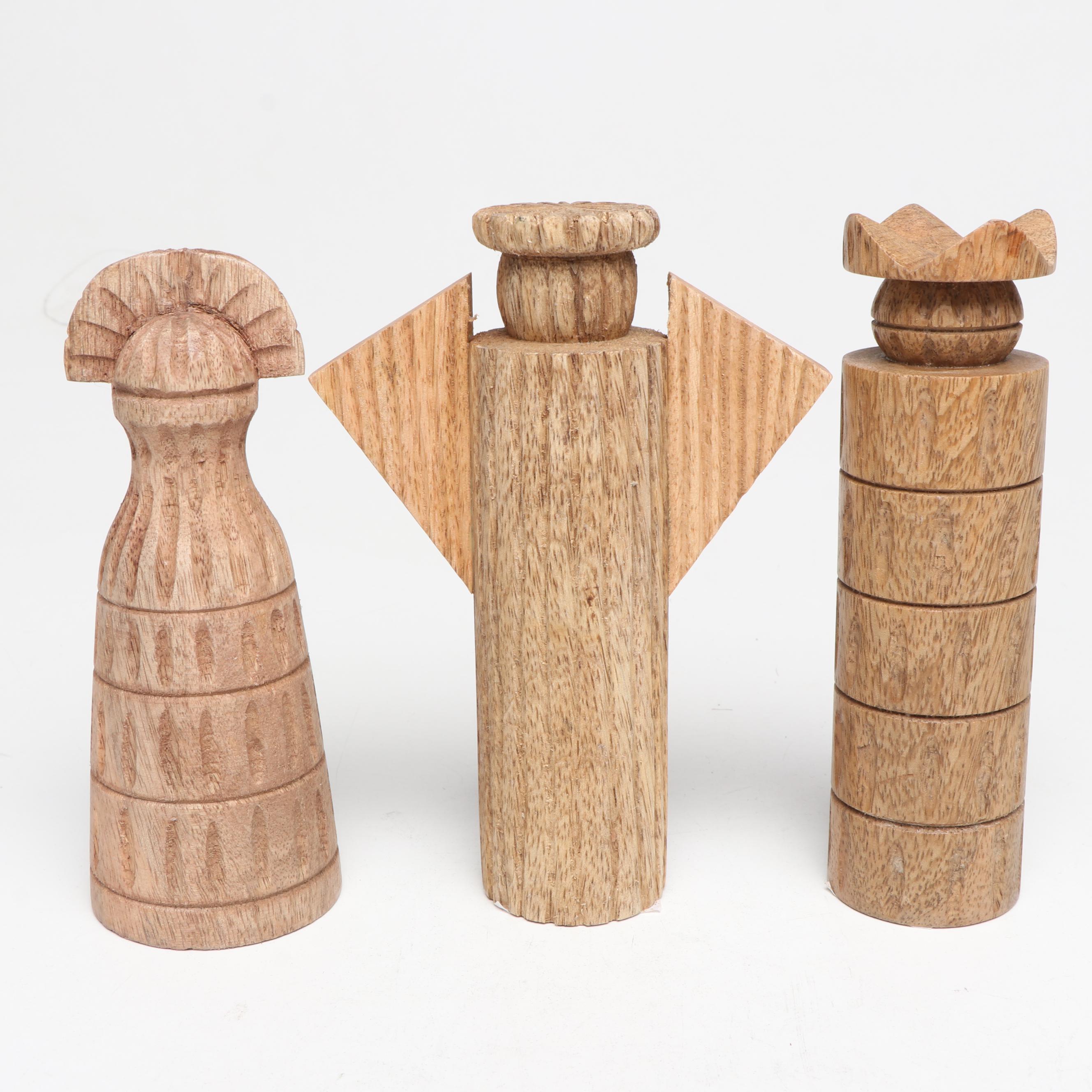 Indian Made Abstract Hand-Carved and Turned Wood Nativity Set