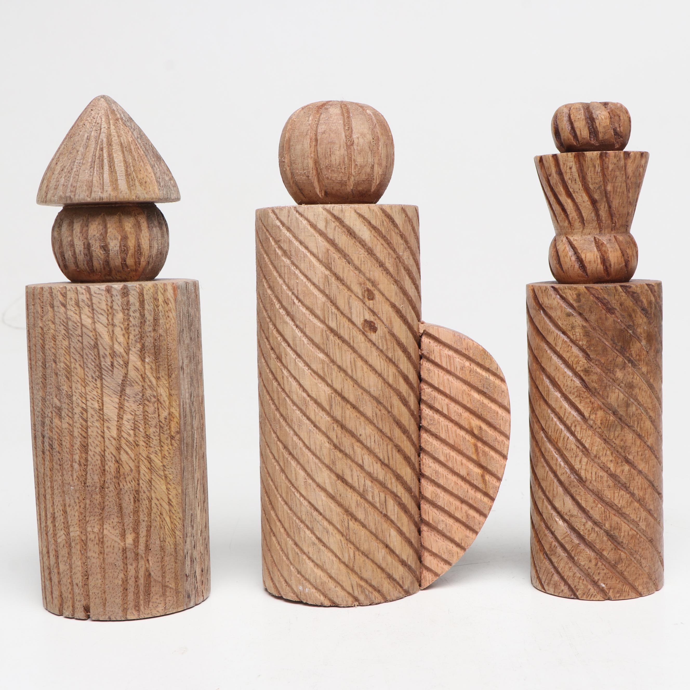 Indian Made Abstract Hand-Carved and Turned Wood Nativity Set