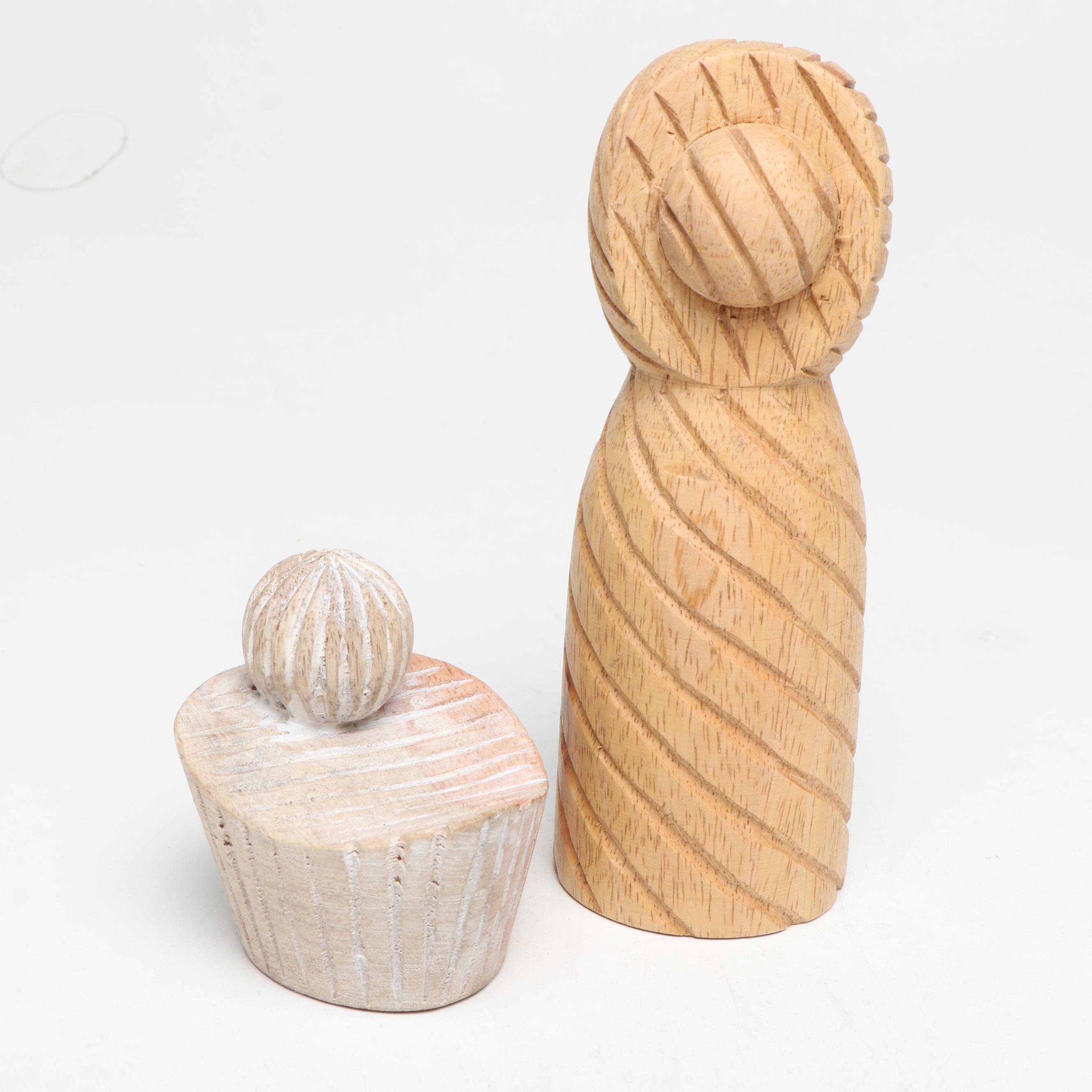 Indian Made Abstract Hand-Carved and Turned Wood Nativity Set