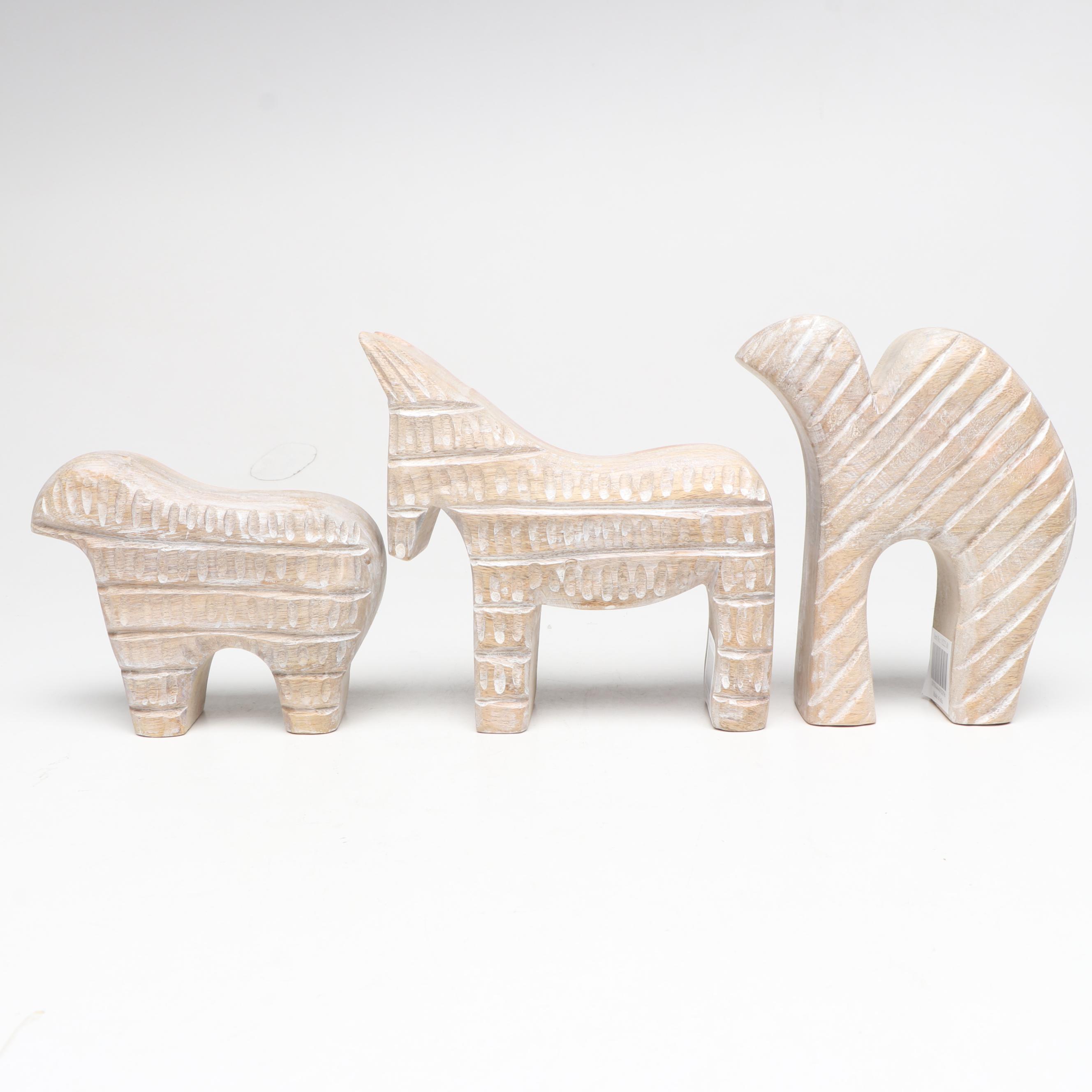 Indian Made Abstract Hand-Carved and Turned Wood Nativity Set