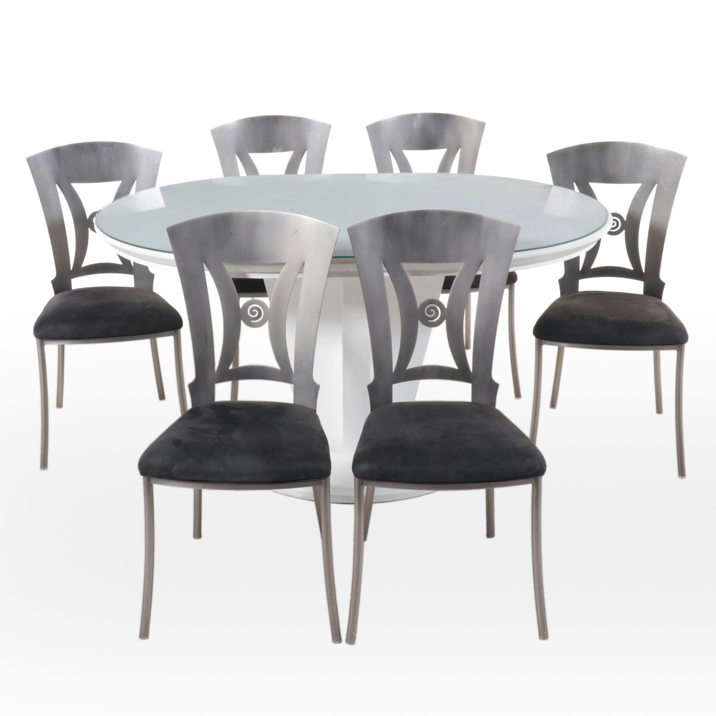 Set of Six Design Institute America Modern Side Chairs with Dining Table