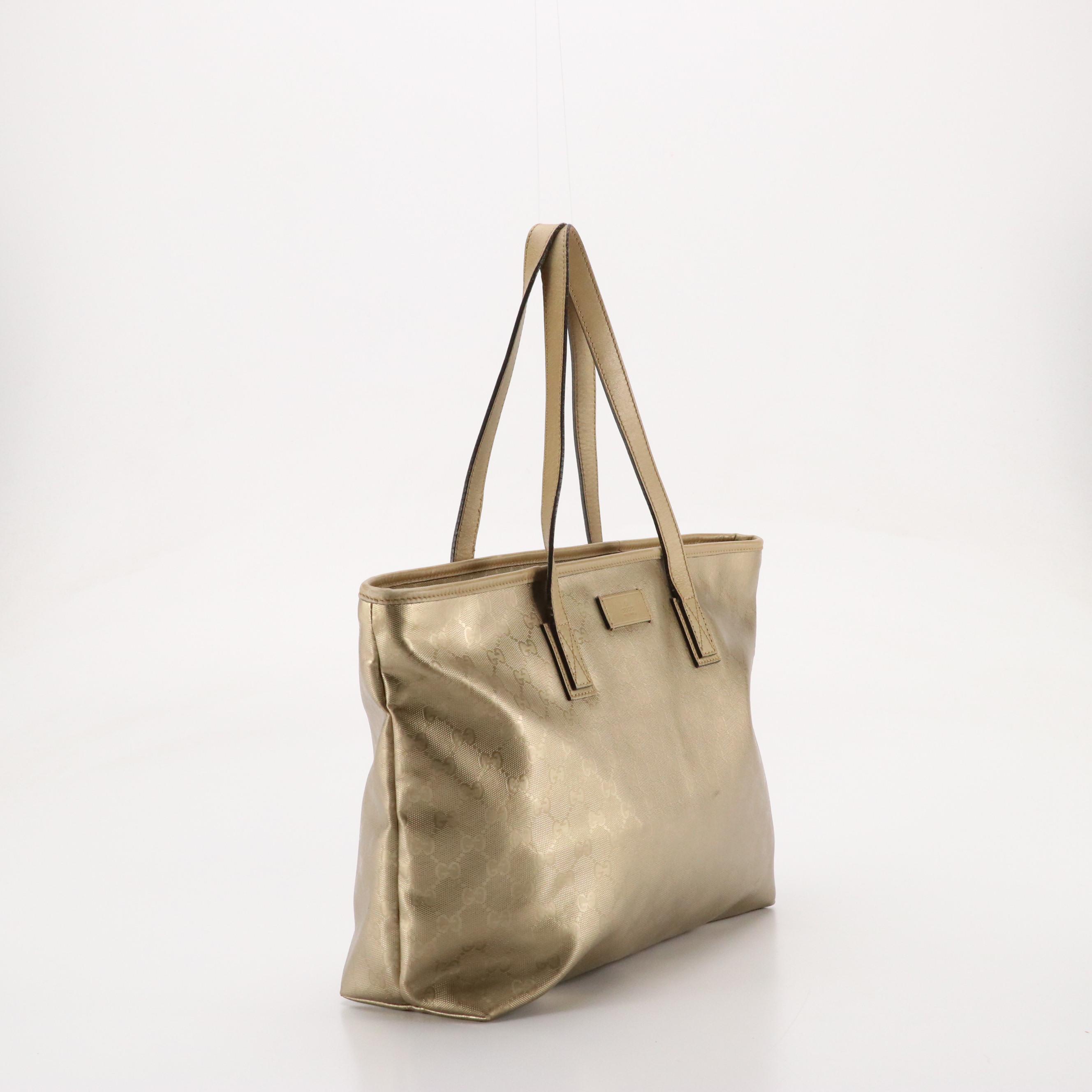 Gucci Large Zip Tote in Metallic Gold GG Imprimé Canvas and Leather Trim