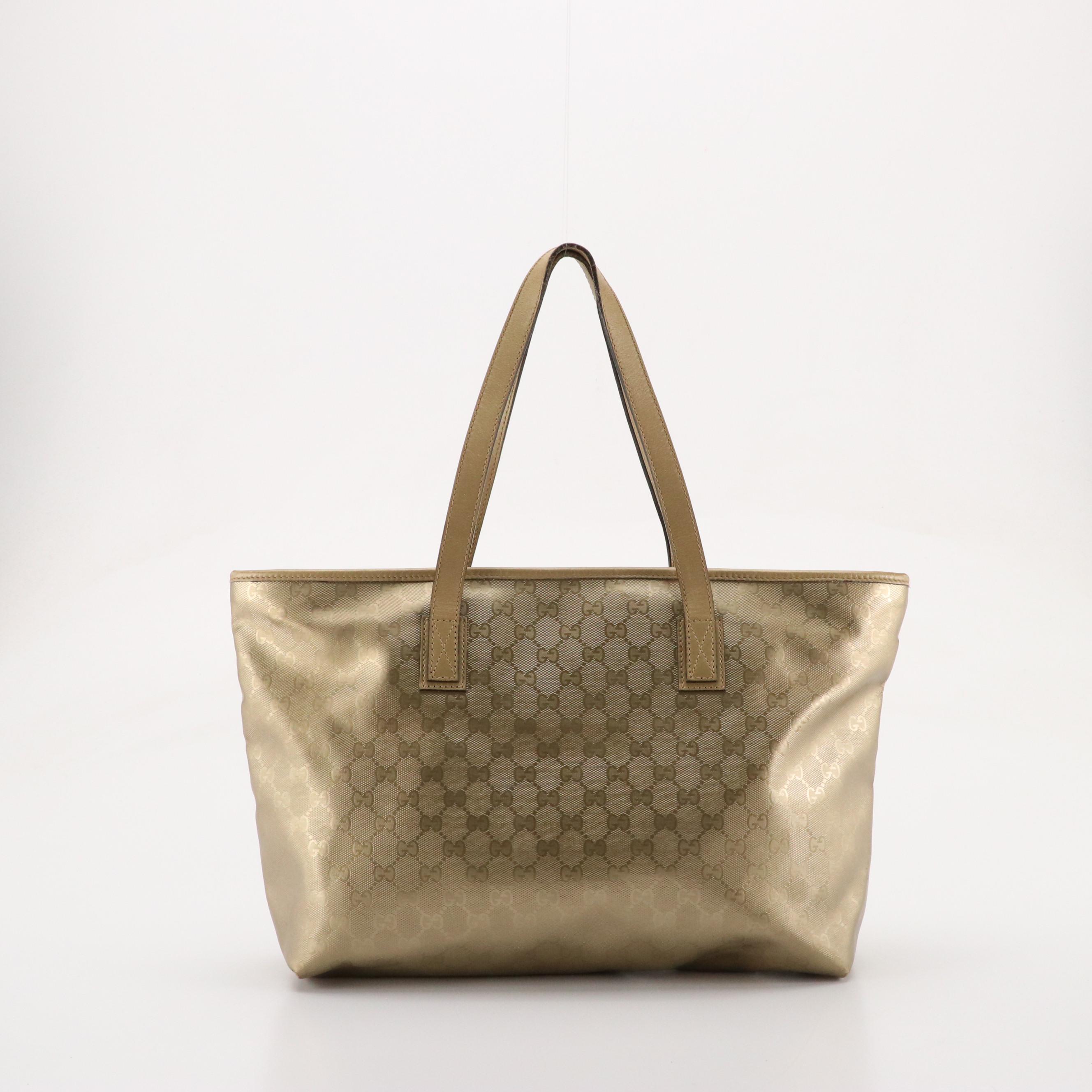 Gucci Large Zip Tote in Metallic Gold GG Imprimé Canvas and Leather Trim