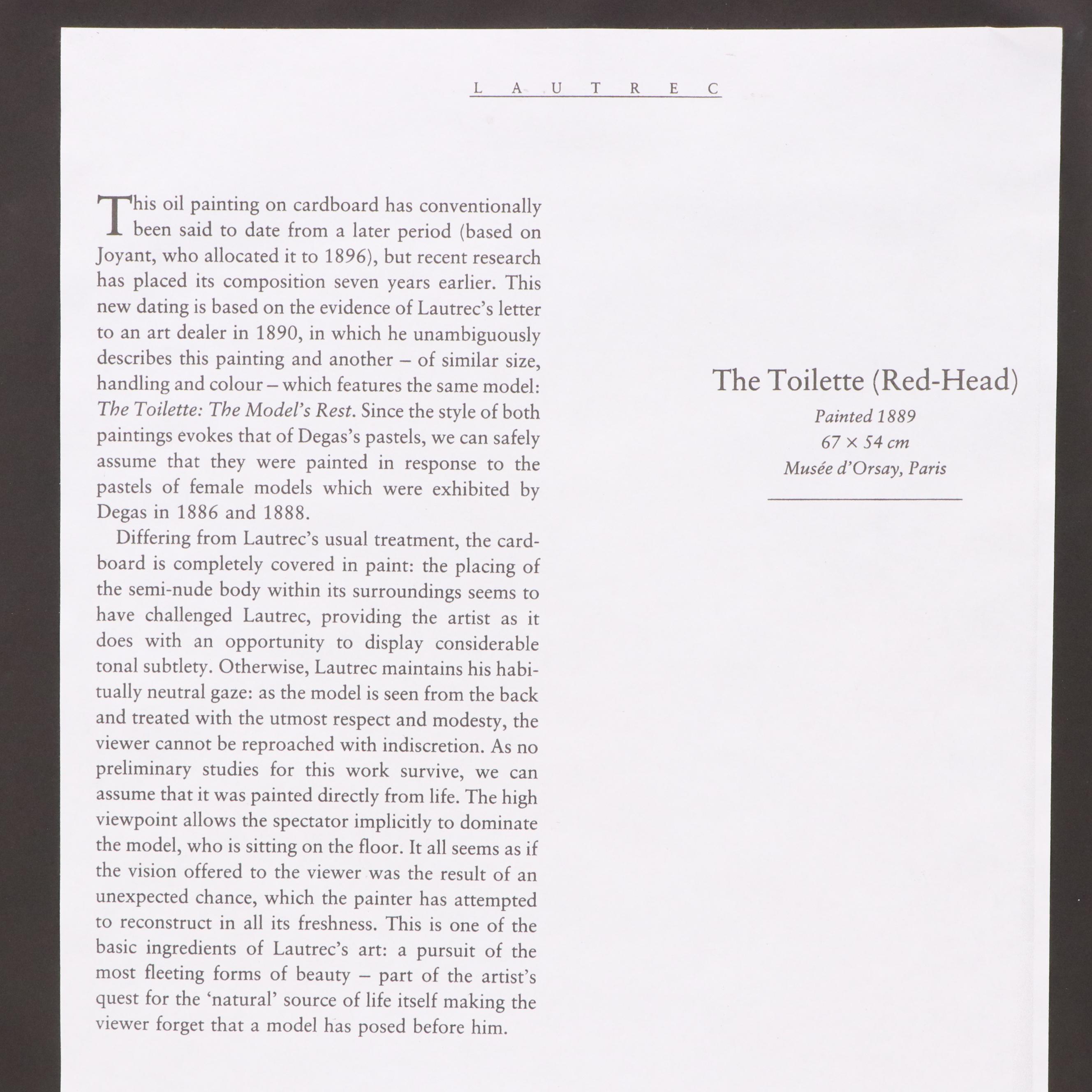 Offset Lithograph After Henri Toulouse-Lautrec "La Toilette"