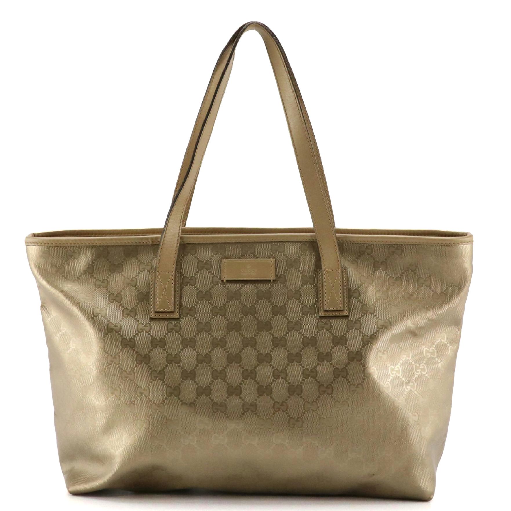 Gucci Large Zip Tote in Metallic Gold GG Imprimé Canvas and Leather Trim
