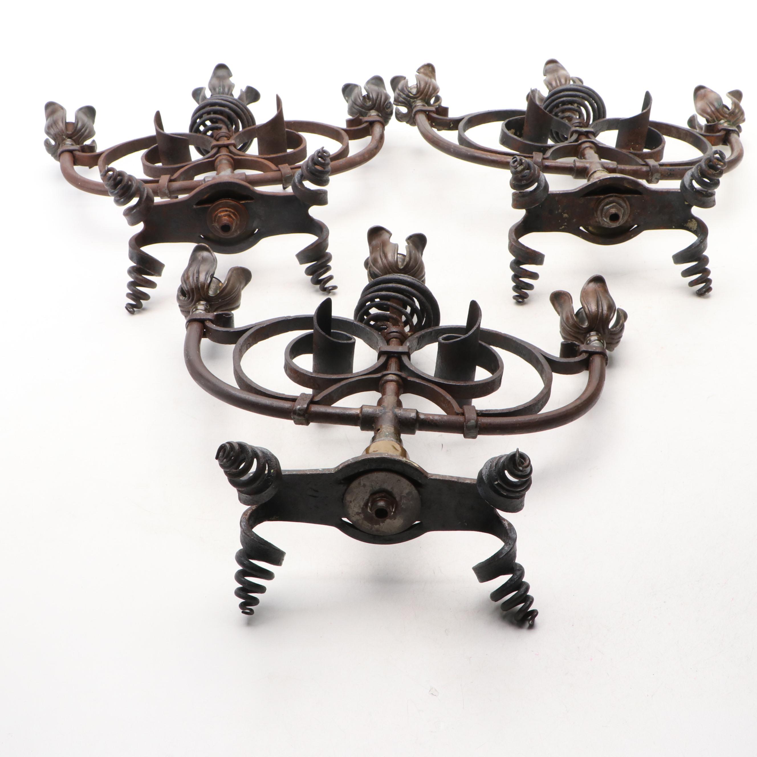 Spanish Revival Style Spiral Iron and Tulip Candelabras, 20th Century