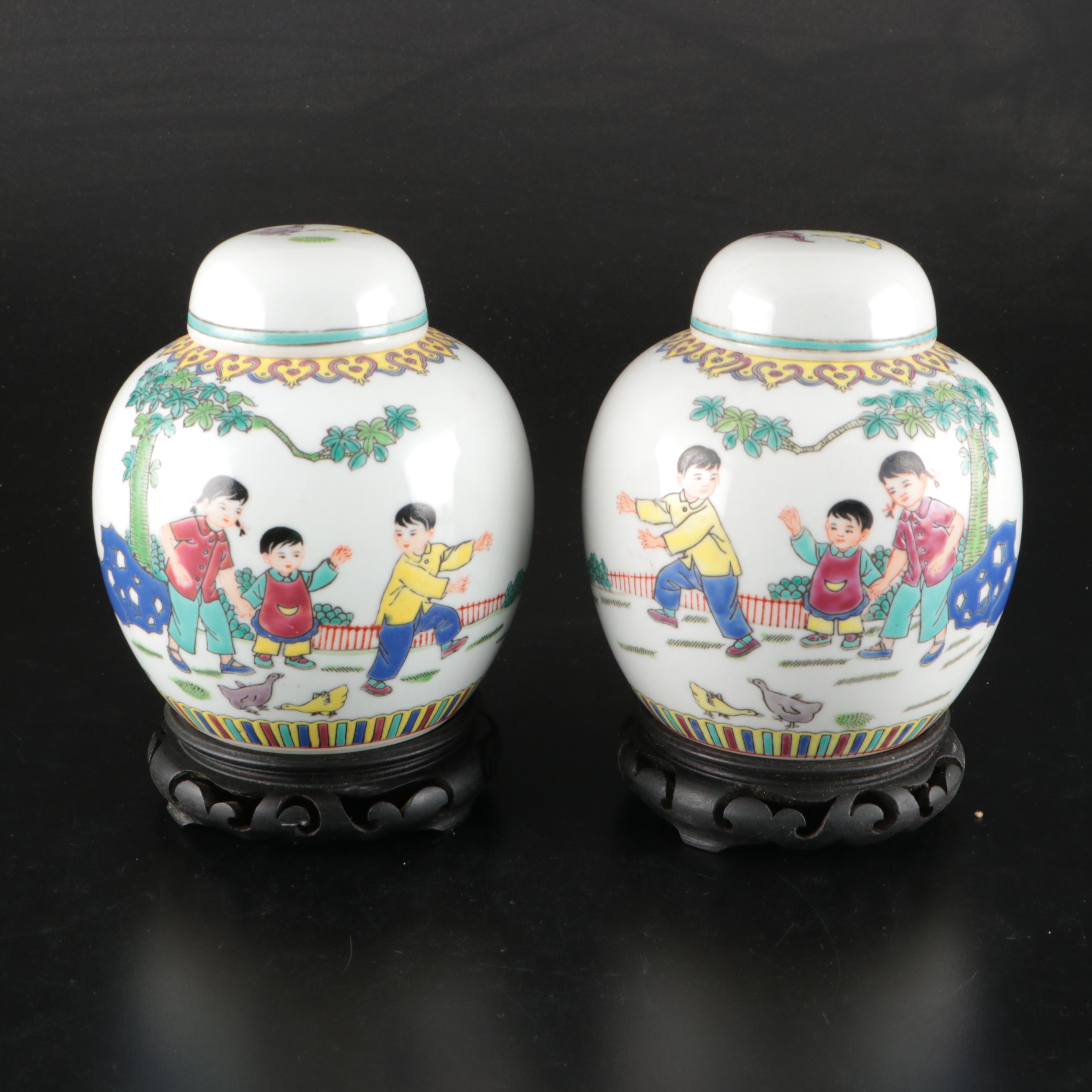 Chinese Porcelain Ginger Jars and Tea Caddy