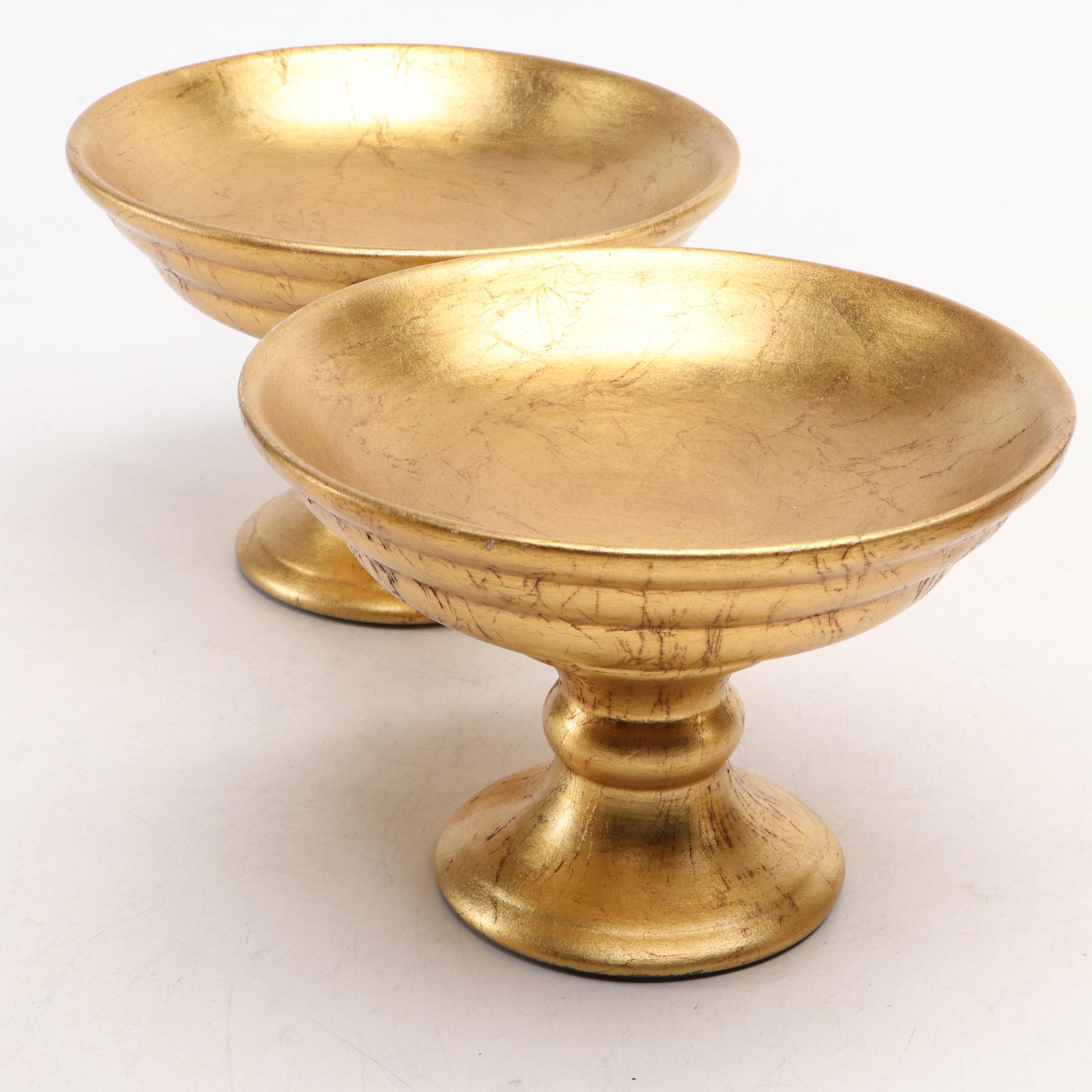 Gold Gilt Wood Decorative Footed Bowls with Ceramic Planters