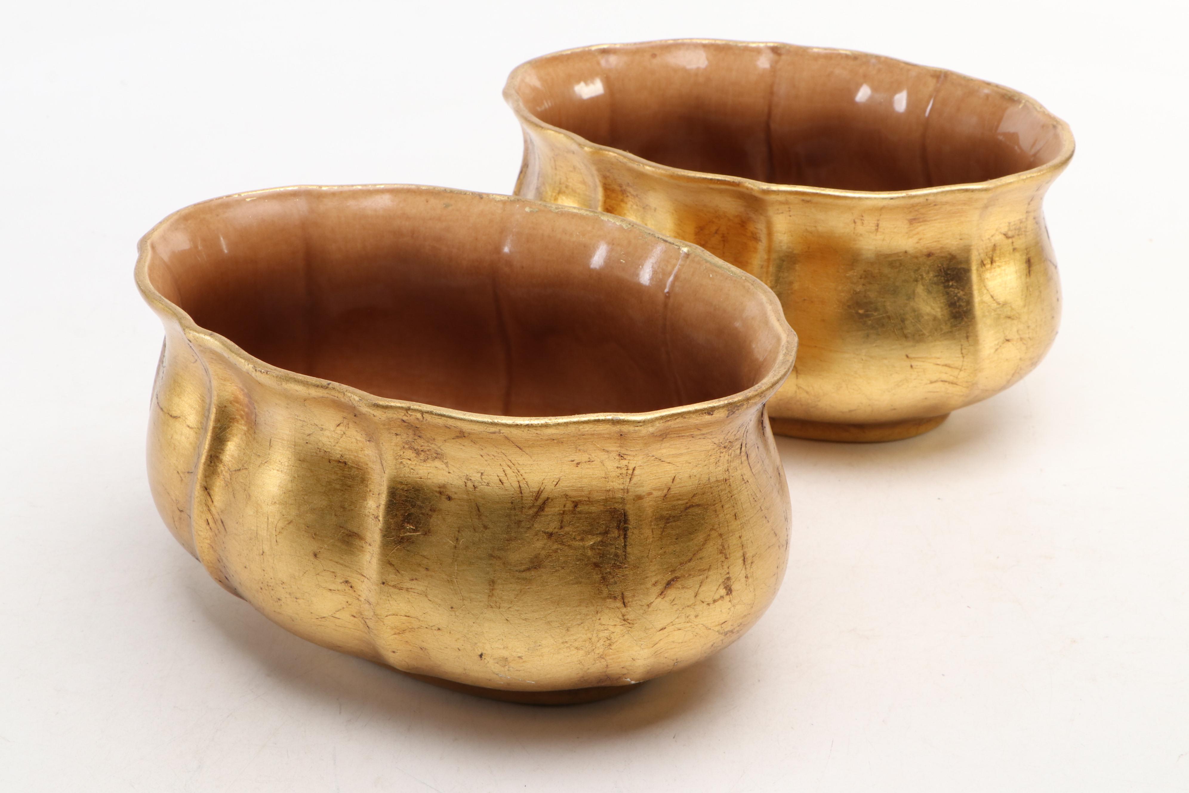 Gold Gilt Wood Decorative Footed Bowls with Ceramic Planters