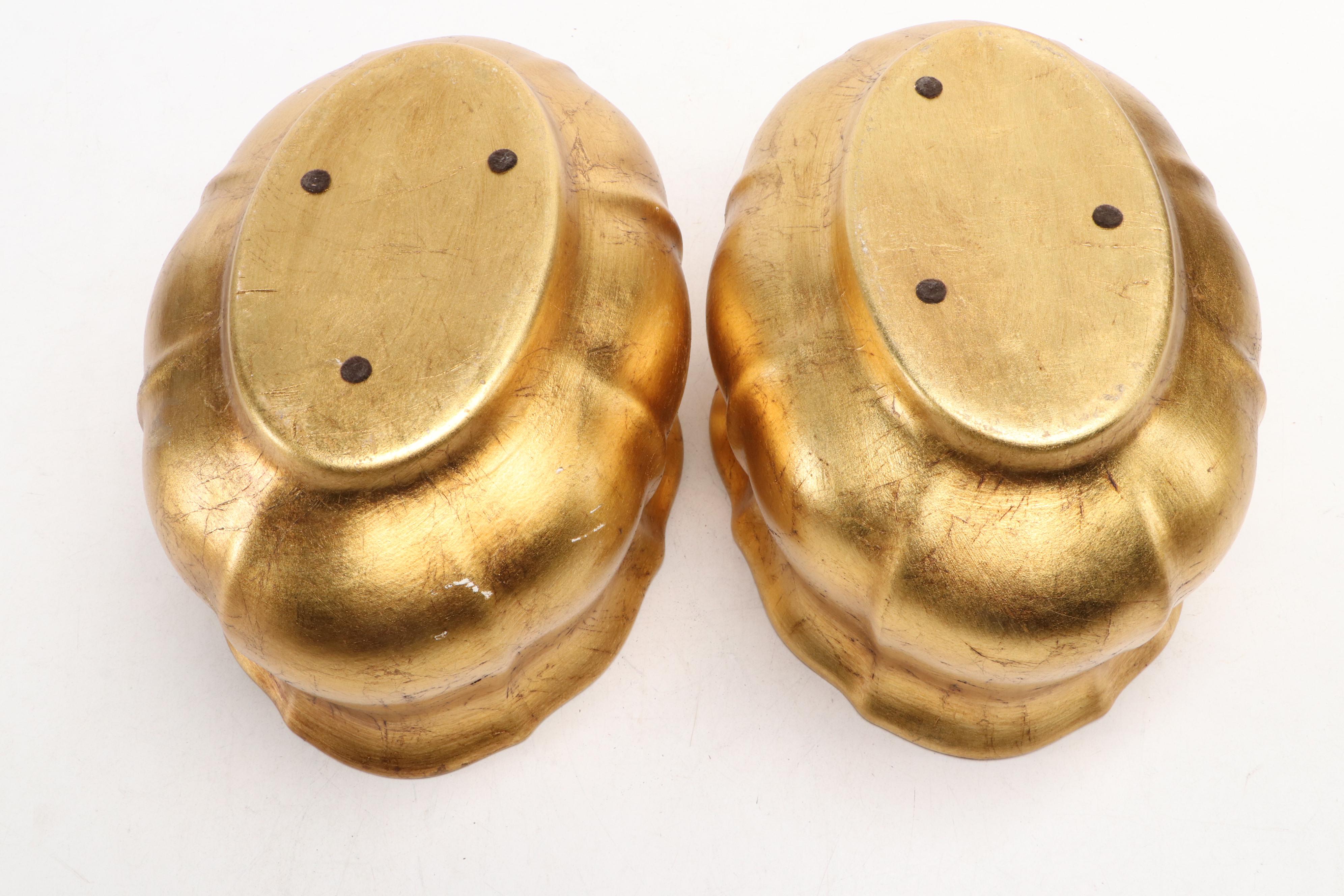 Gold Gilt Wood Decorative Footed Bowls with Ceramic Planters