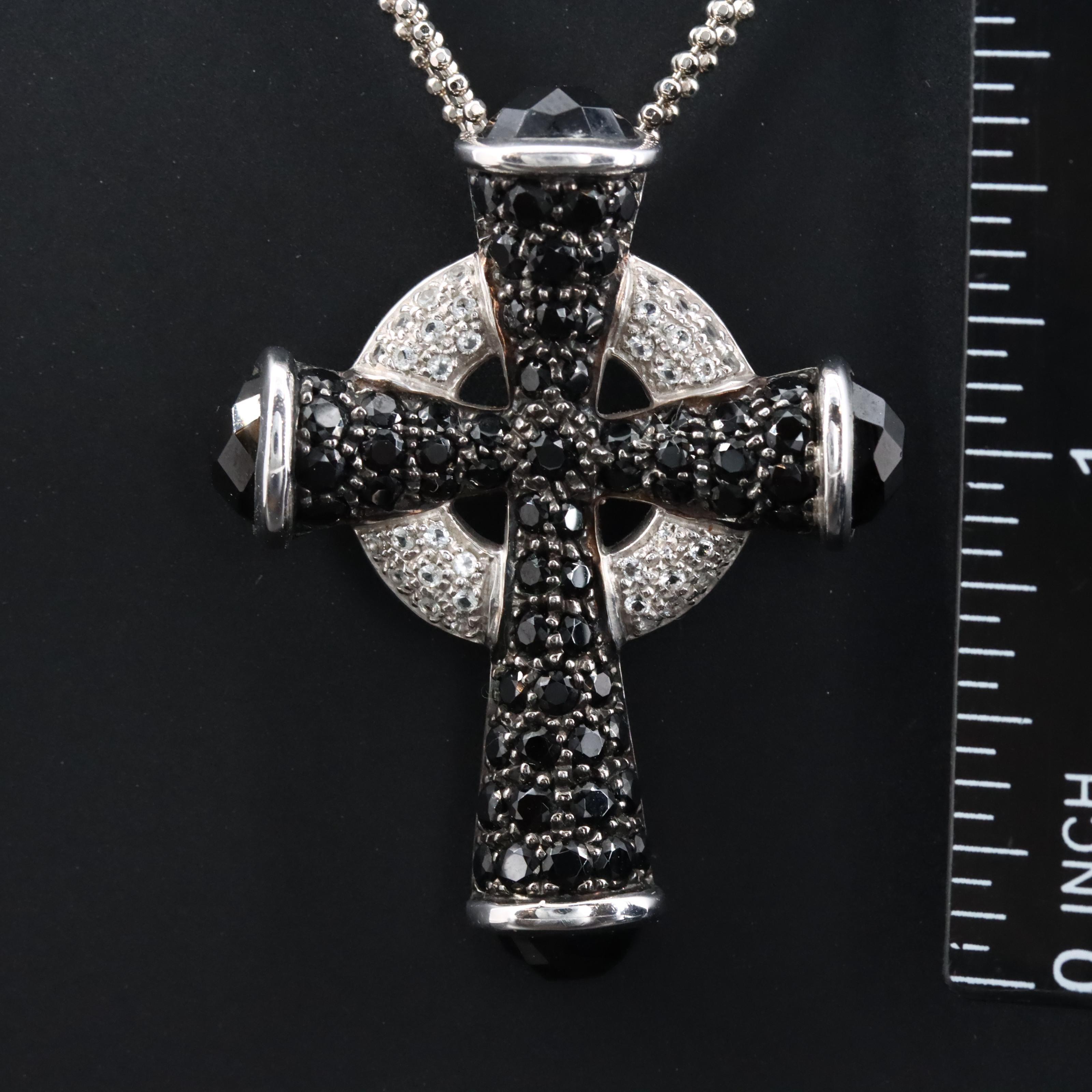 Sterling Spinel and White Topaz Cross Conversion Pendant Necklace