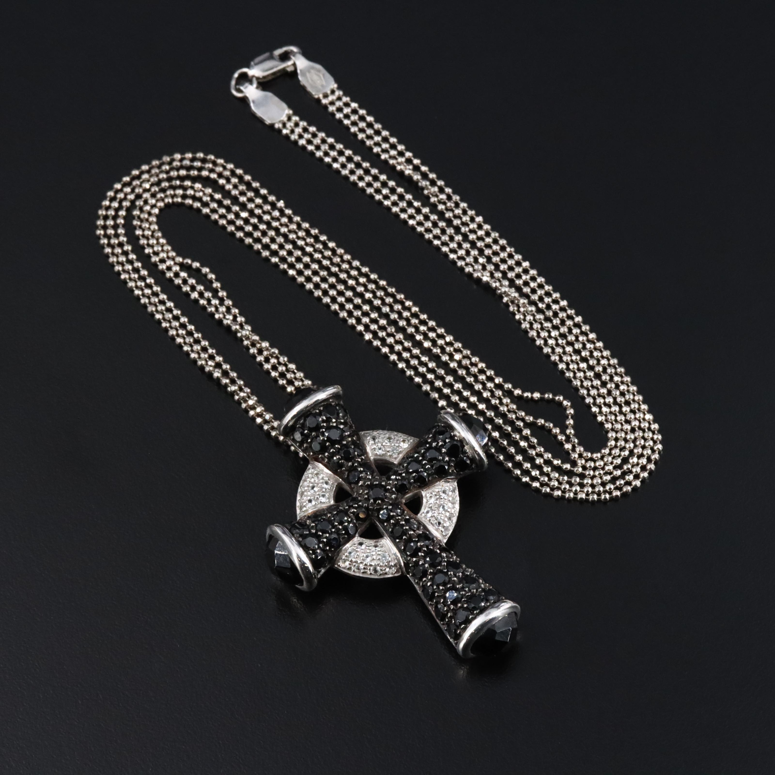 Sterling Spinel and White Topaz Cross Conversion Pendant Necklace