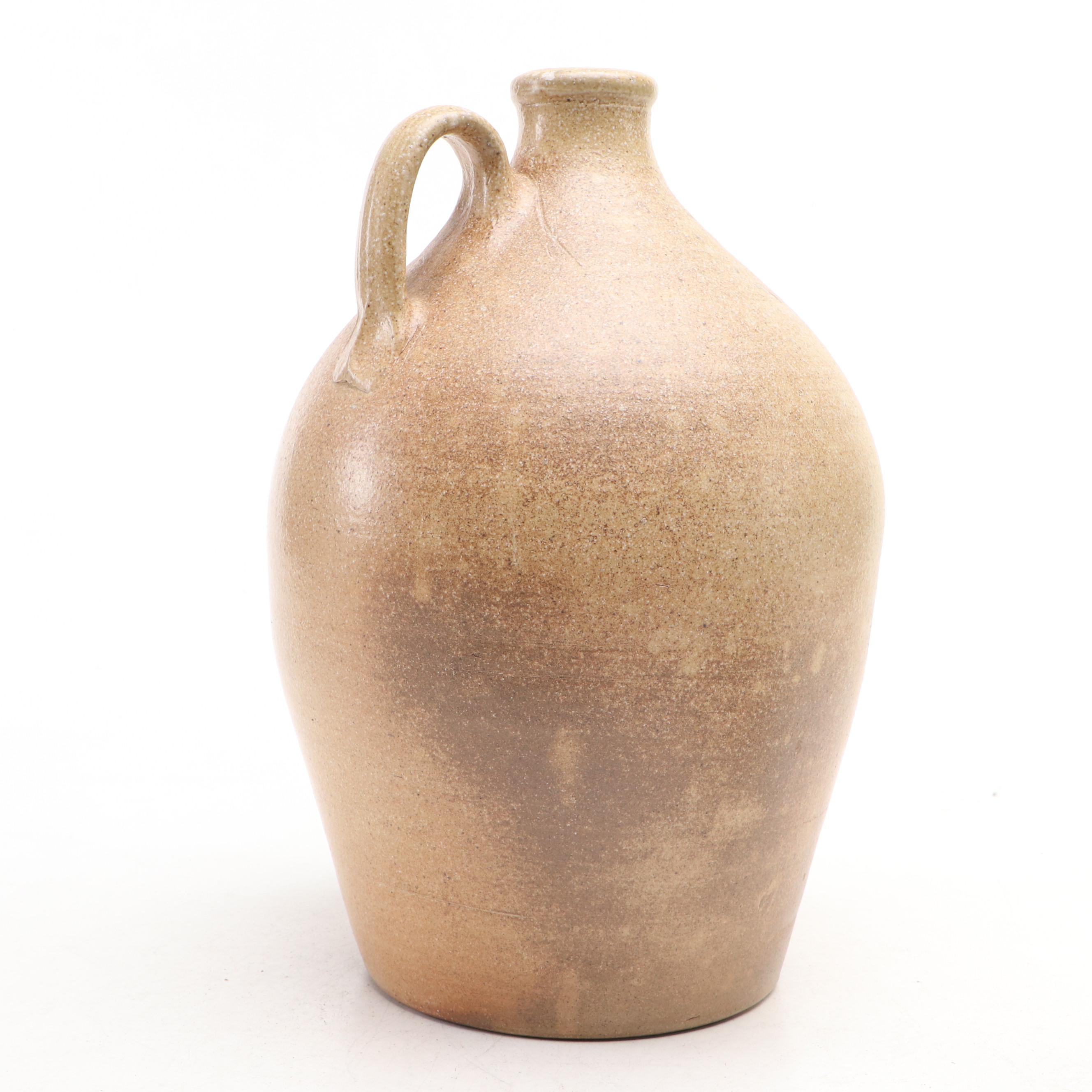 Eldreth Pottery Stoneware Crock and R. Tucker Jug with Freehand Cobalt Designs