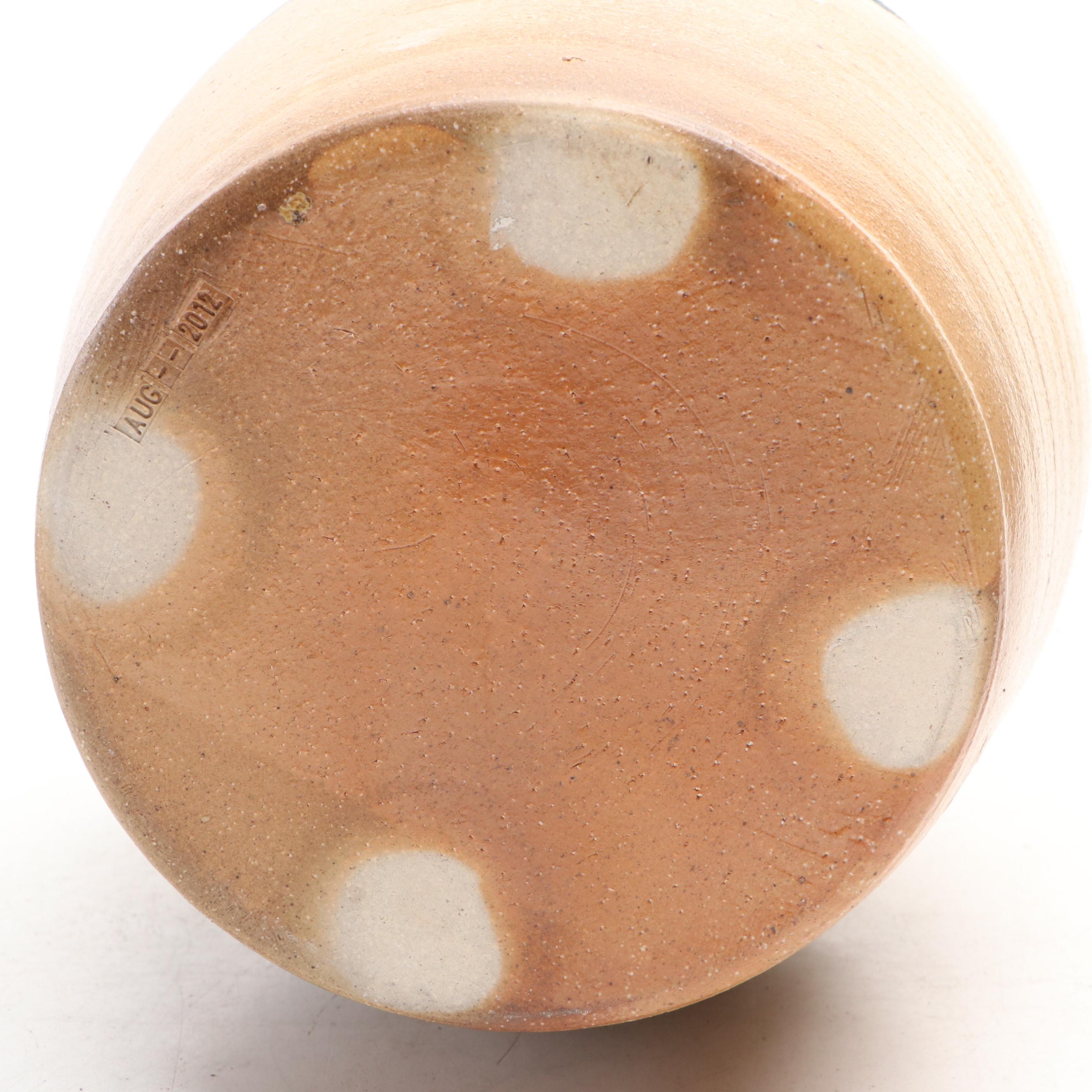 Eldreth Pottery Stoneware Crock and R. Tucker Jug with Freehand Cobalt Designs