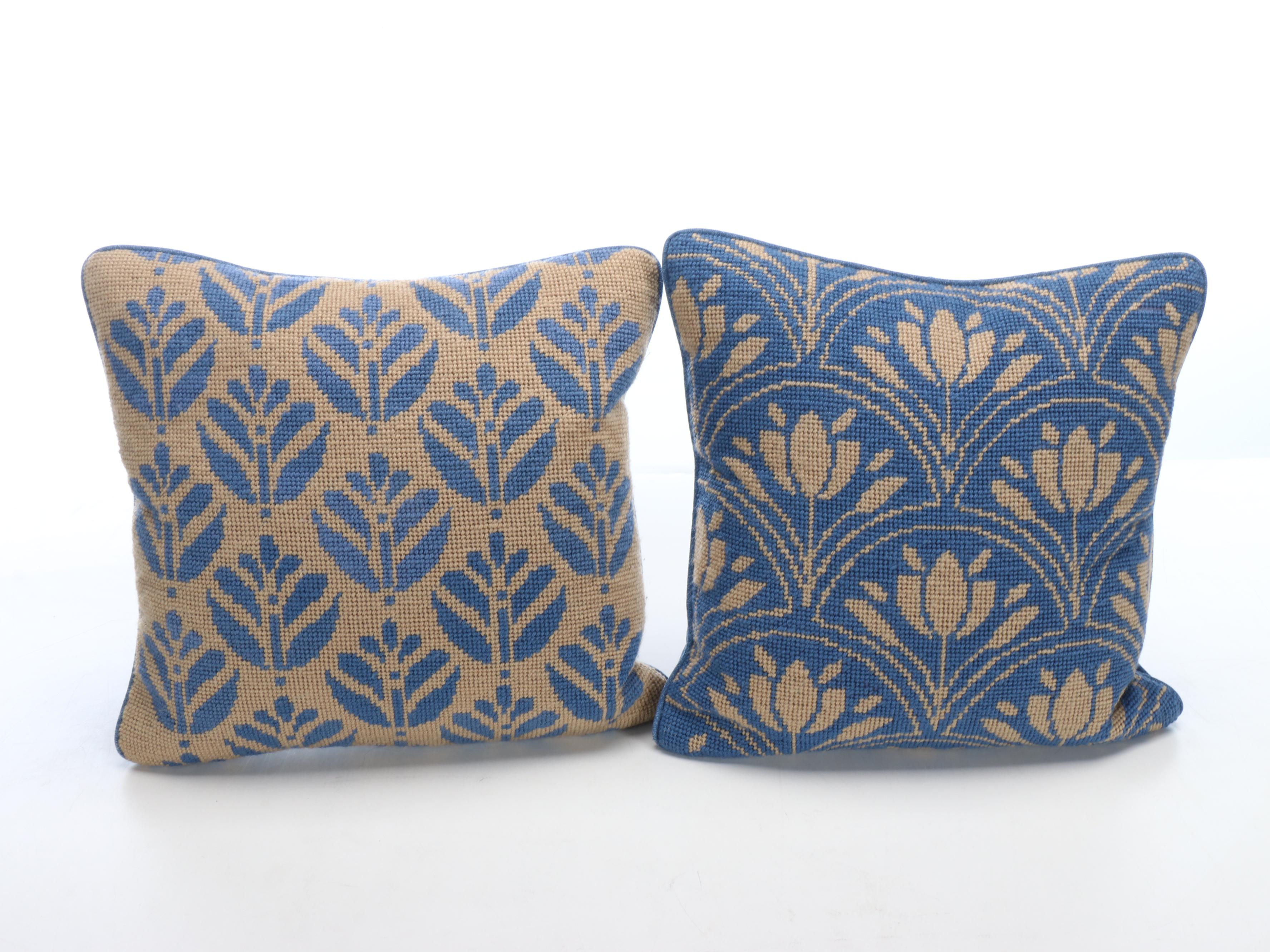 Needlepoint Cotton Throw Pillows with Faribault and Lands' End Throw Blankets