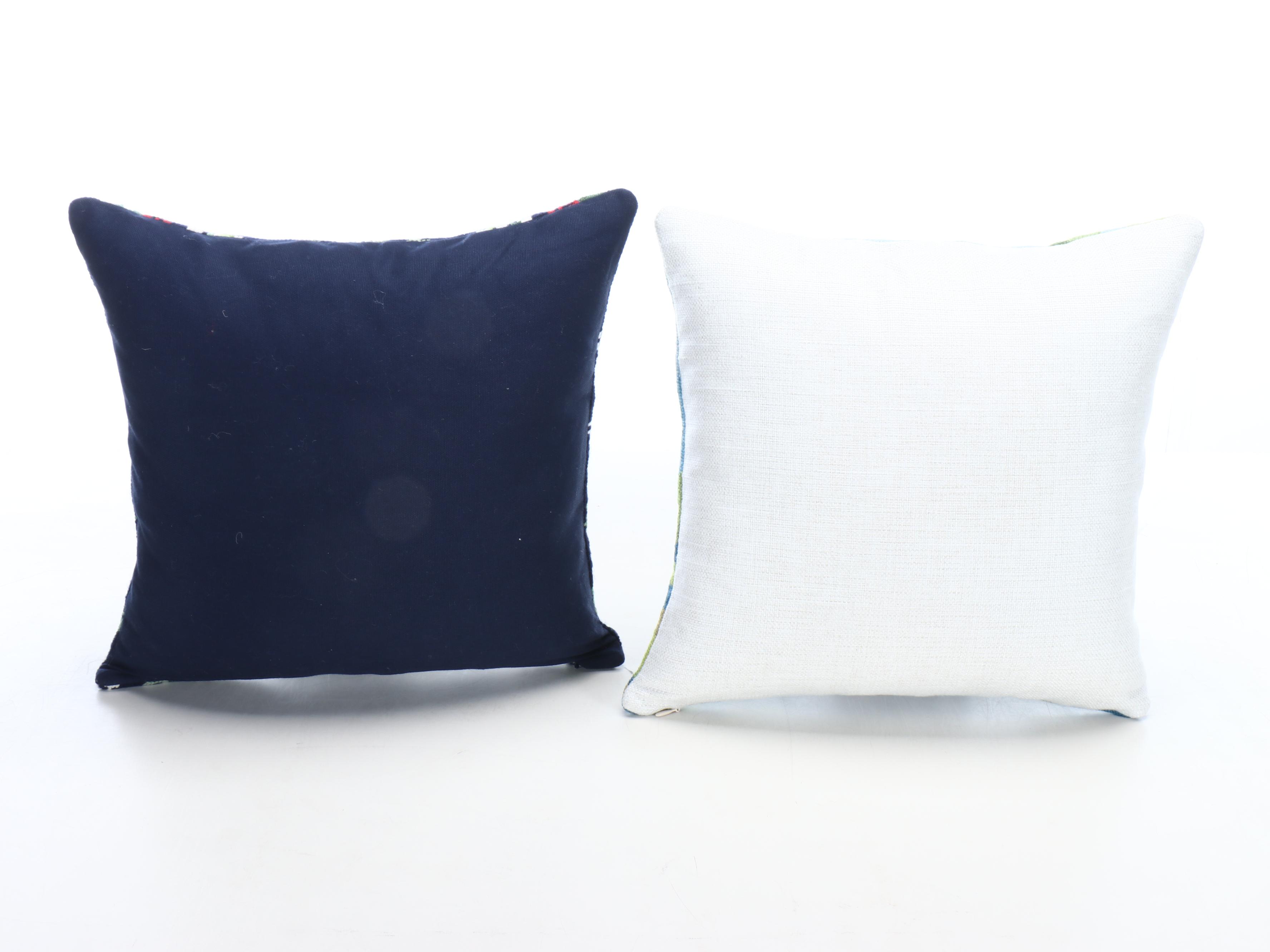 Needlepoint Cotton Throw Pillows with Faribault and Lands' End Throw Blankets