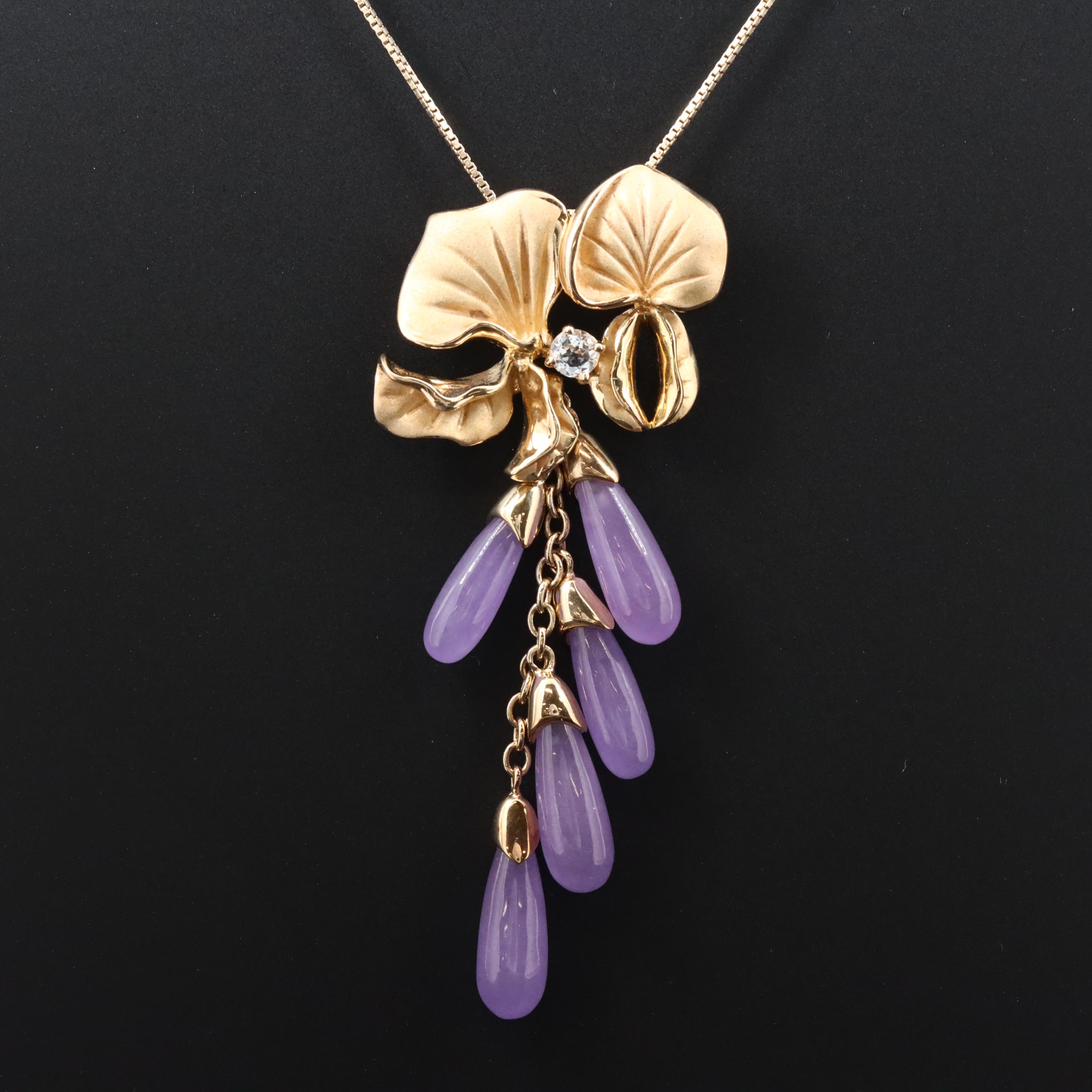 Sterling Quartzite and White Sapphire Floral Pendant Necklace