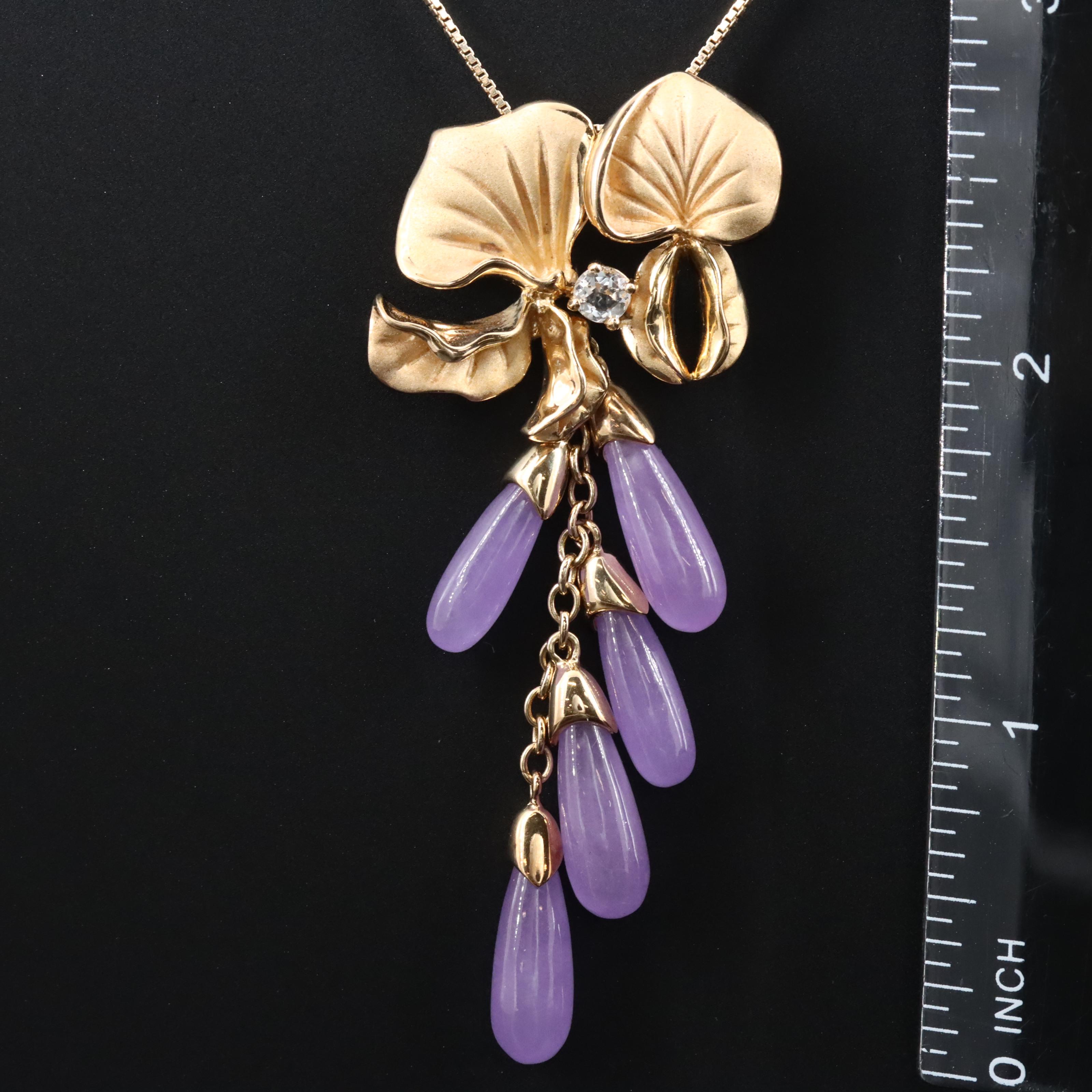 Sterling Quartzite and White Sapphire Floral Pendant Necklace