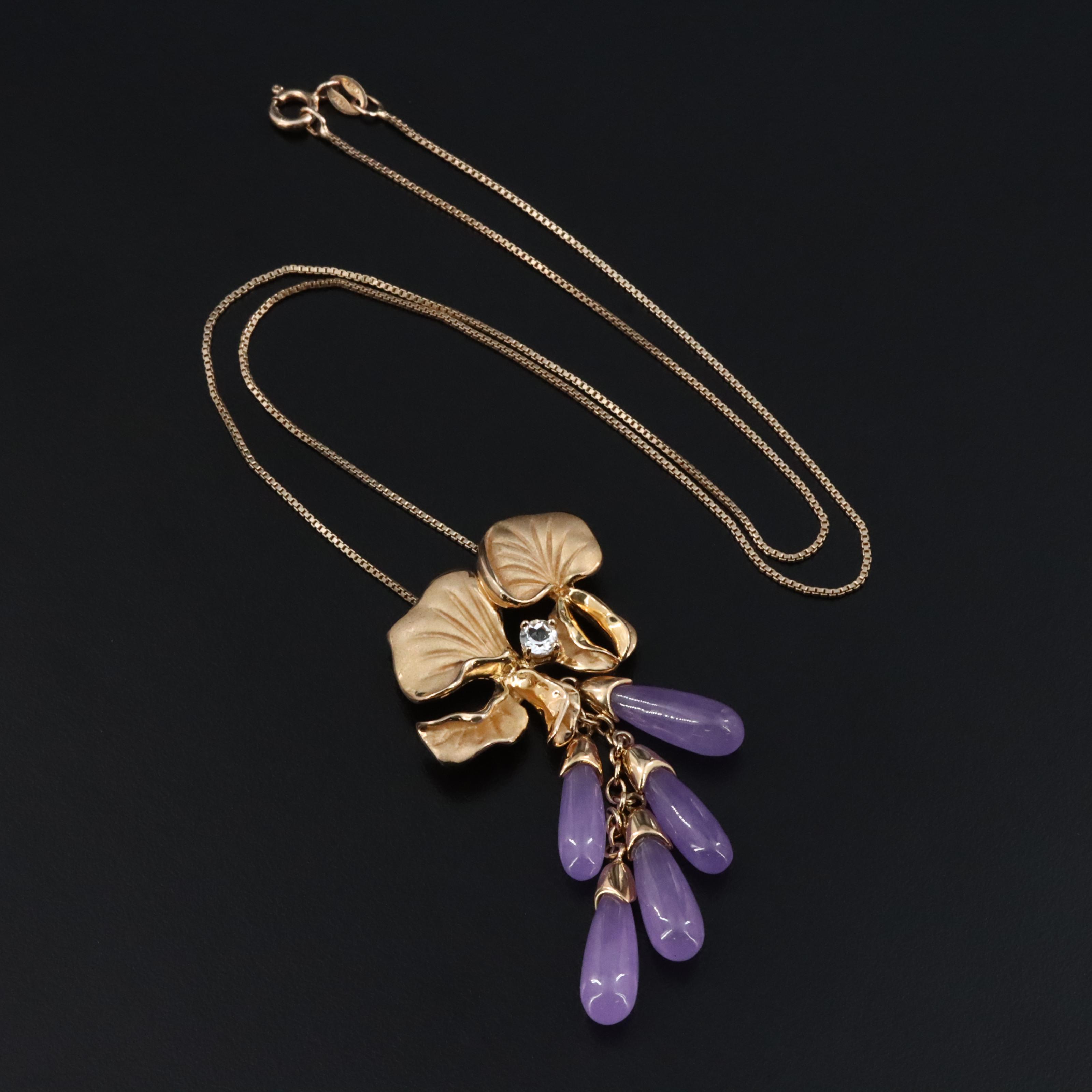 Sterling Quartzite and White Sapphire Floral Pendant Necklace