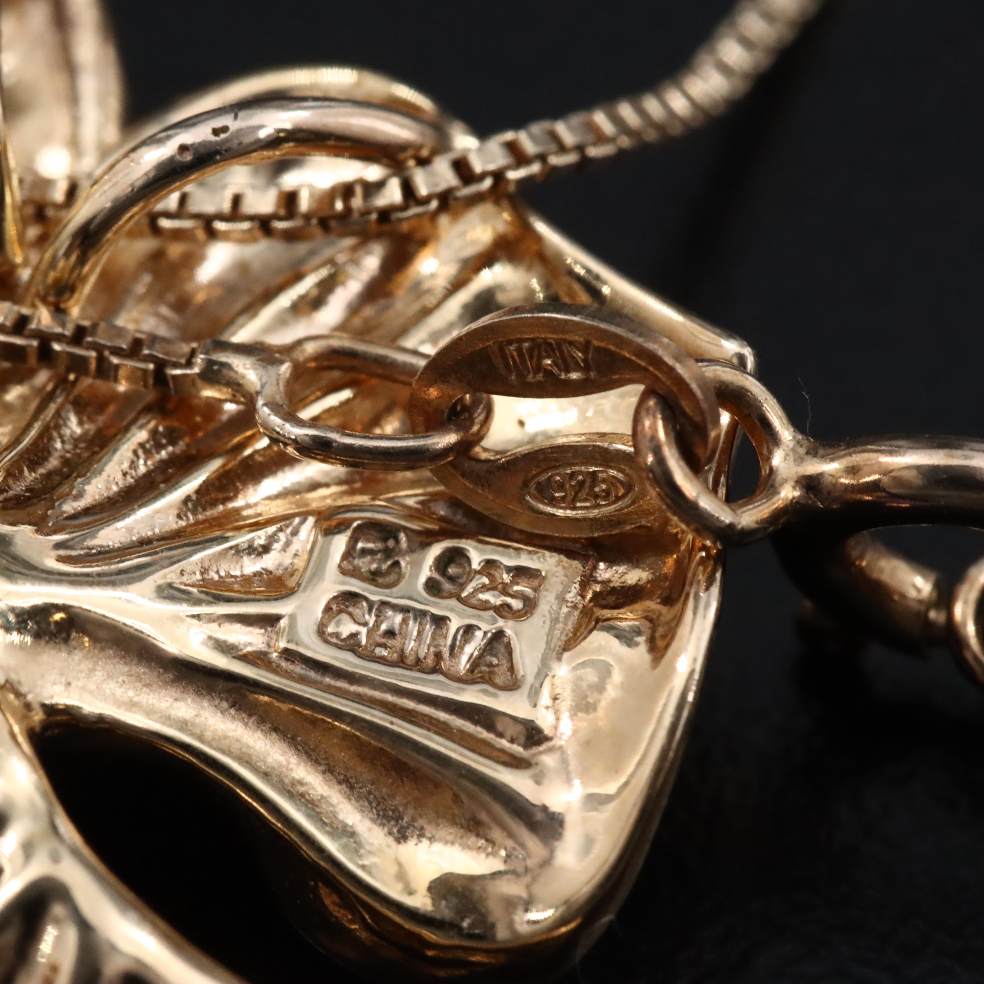 Sterling Quartzite and White Sapphire Floral Pendant Necklace