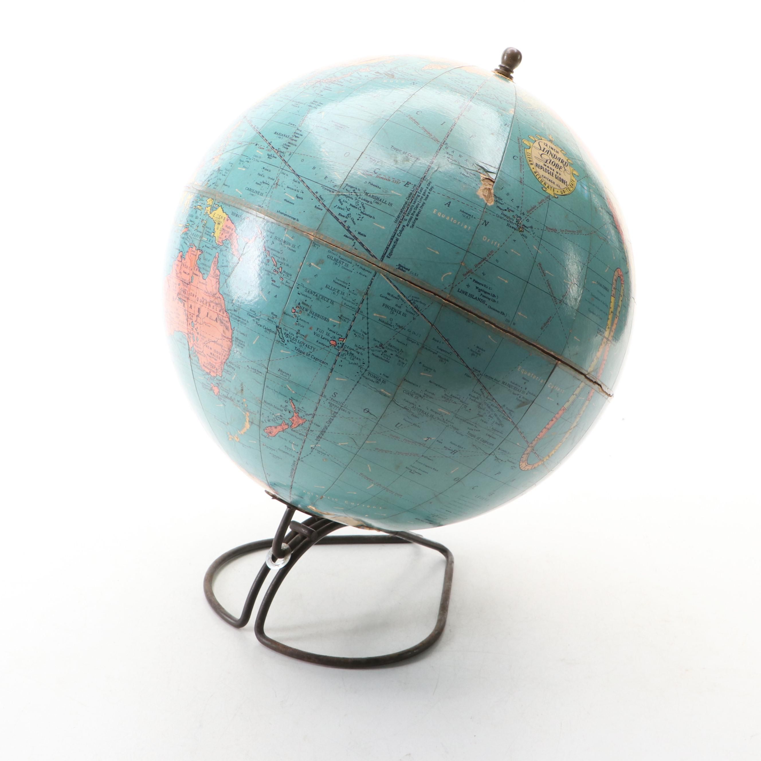 Replogle Globe Co. 12" Standard Globe, Mid-20th Century