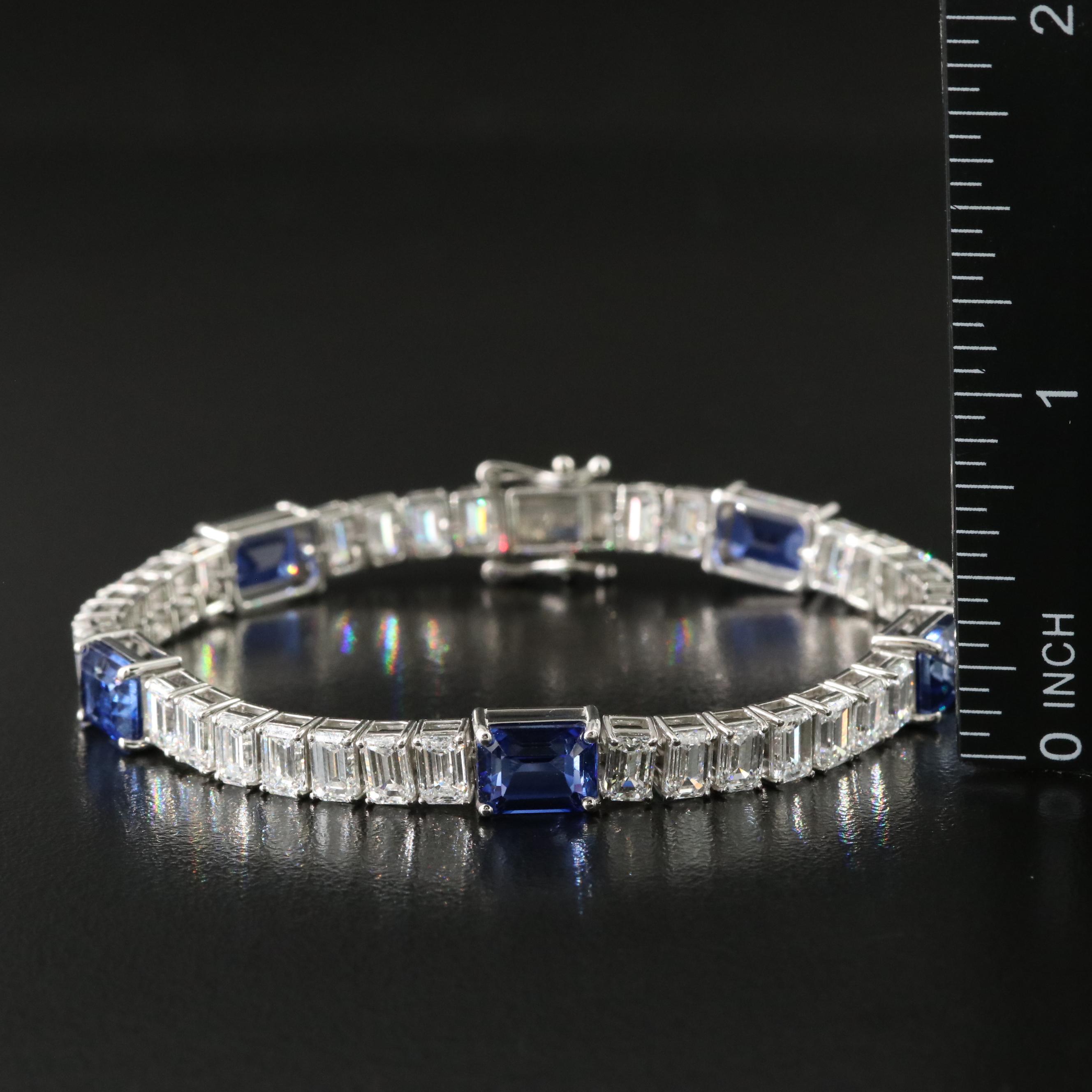 Platinum 11.01 CTW Sapphire and 11.88 CTW Lab Grown Diamond Station Bracelet