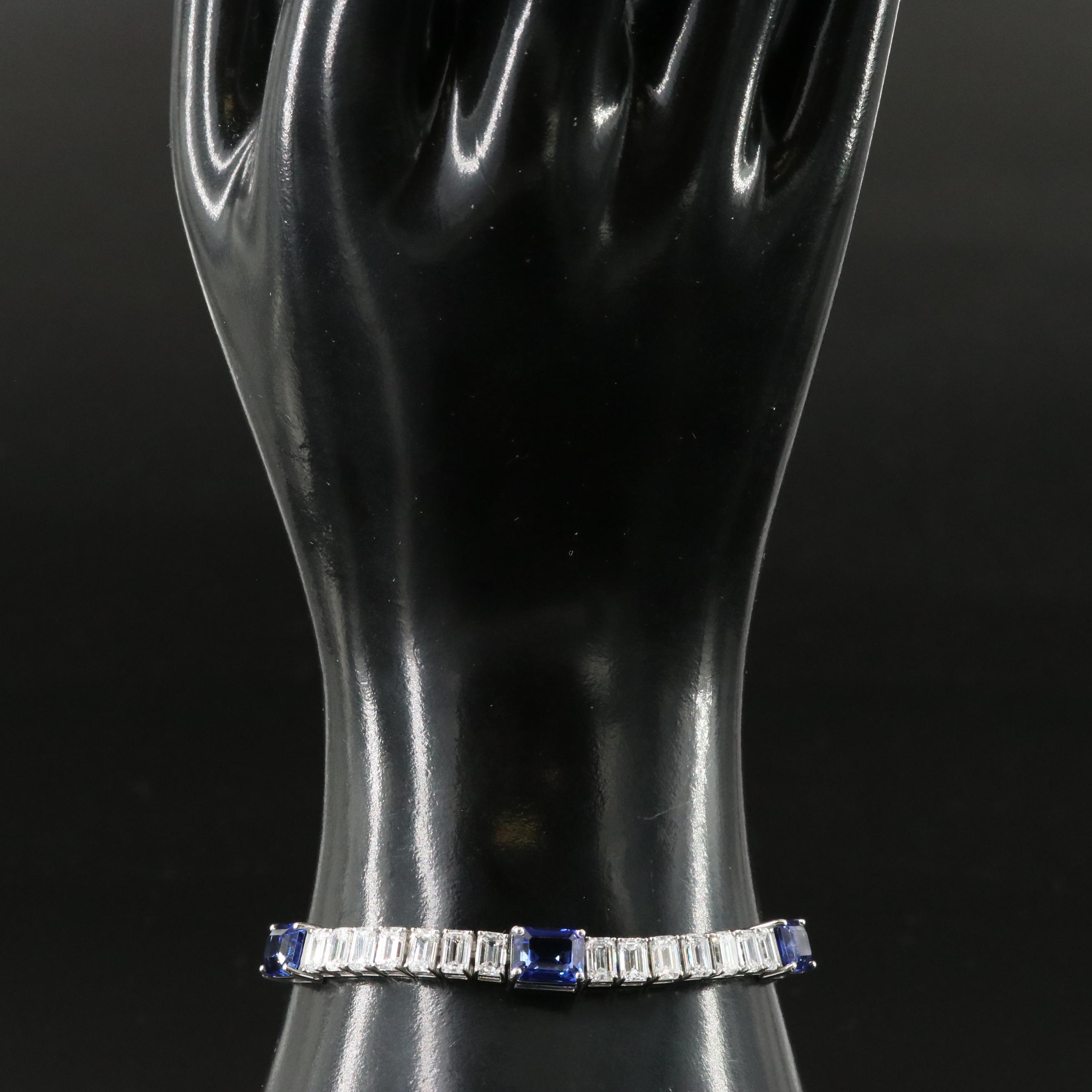 Platinum 11.01 CTW Sapphire and 11.88 CTW Lab Grown Diamond Station Bracelet