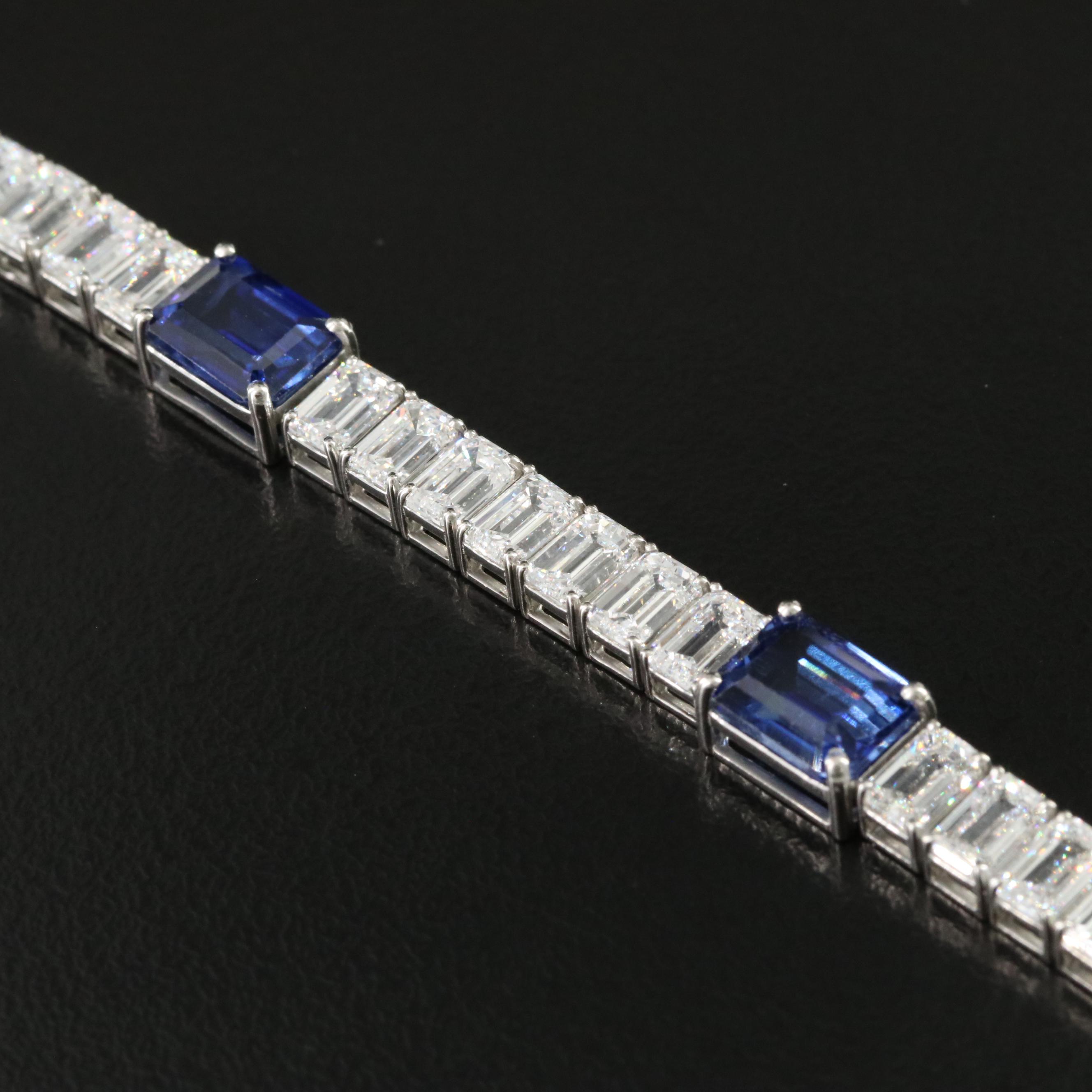 Platinum 11.01 CTW Sapphire and 11.88 CTW Lab Grown Diamond Station Bracelet
