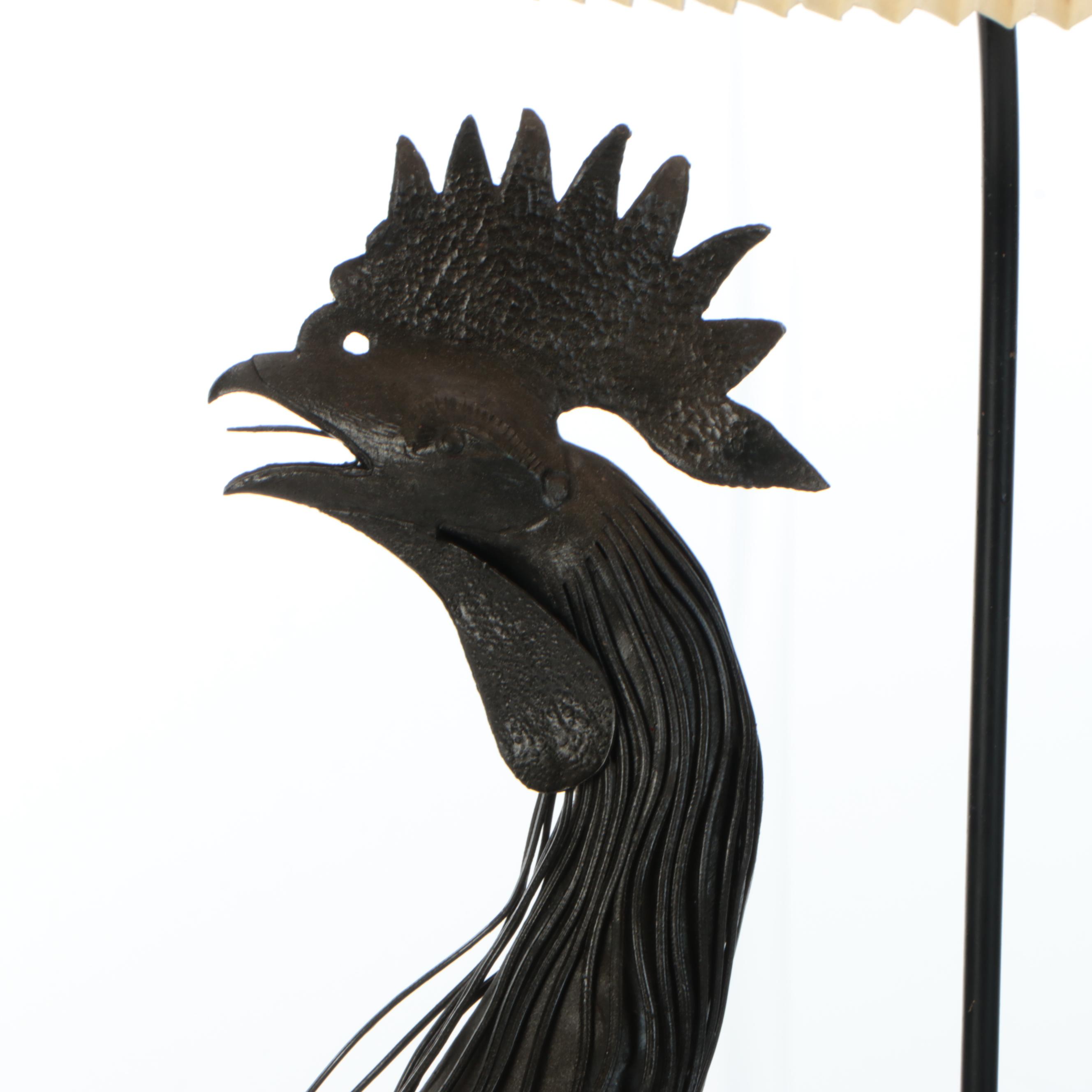 Brutalist Style Handcrafted Metal Rooster Table Lamp with Concertina Pleat Shade