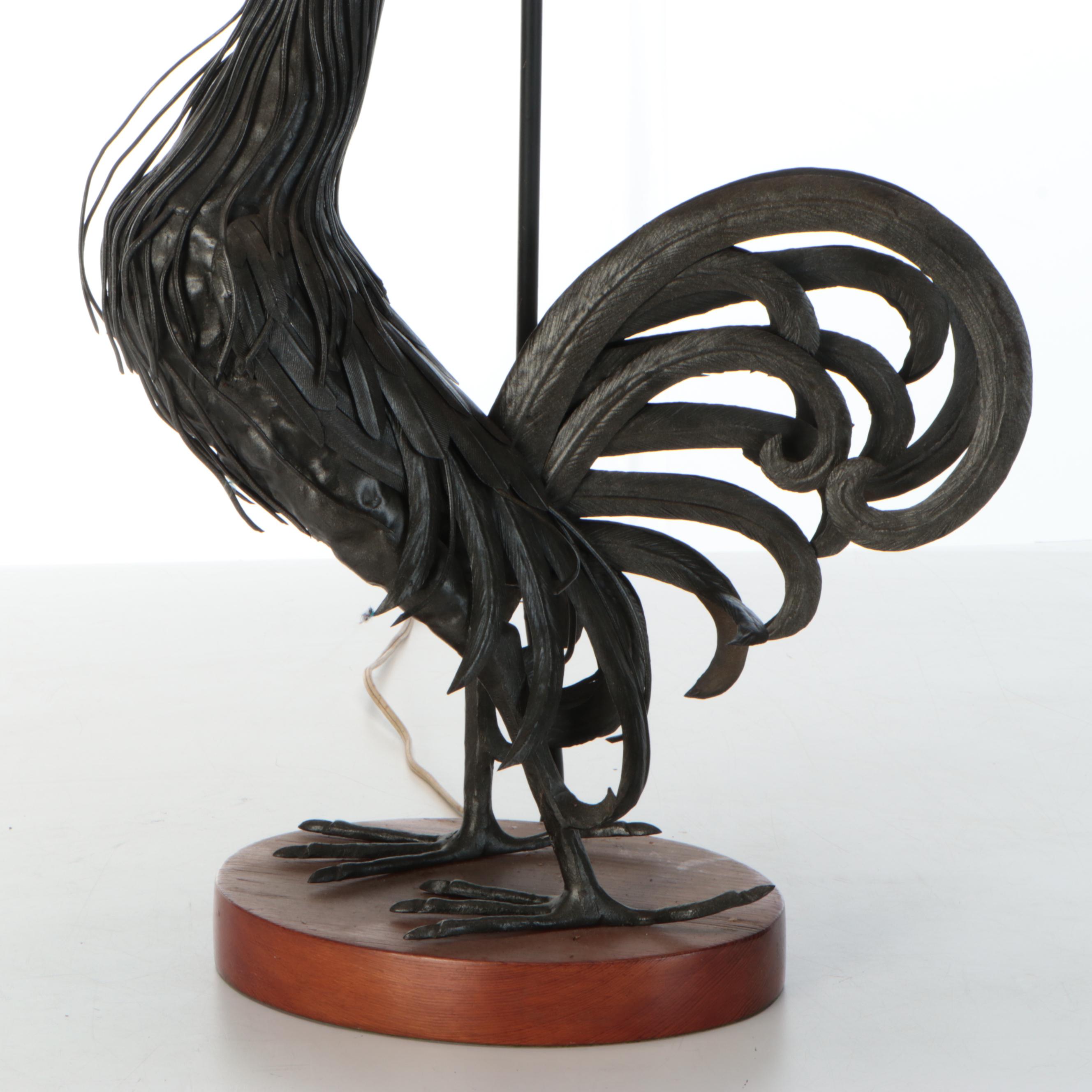 Brutalist Style Handcrafted Metal Rooster Table Lamp with Concertina Pleat Shade