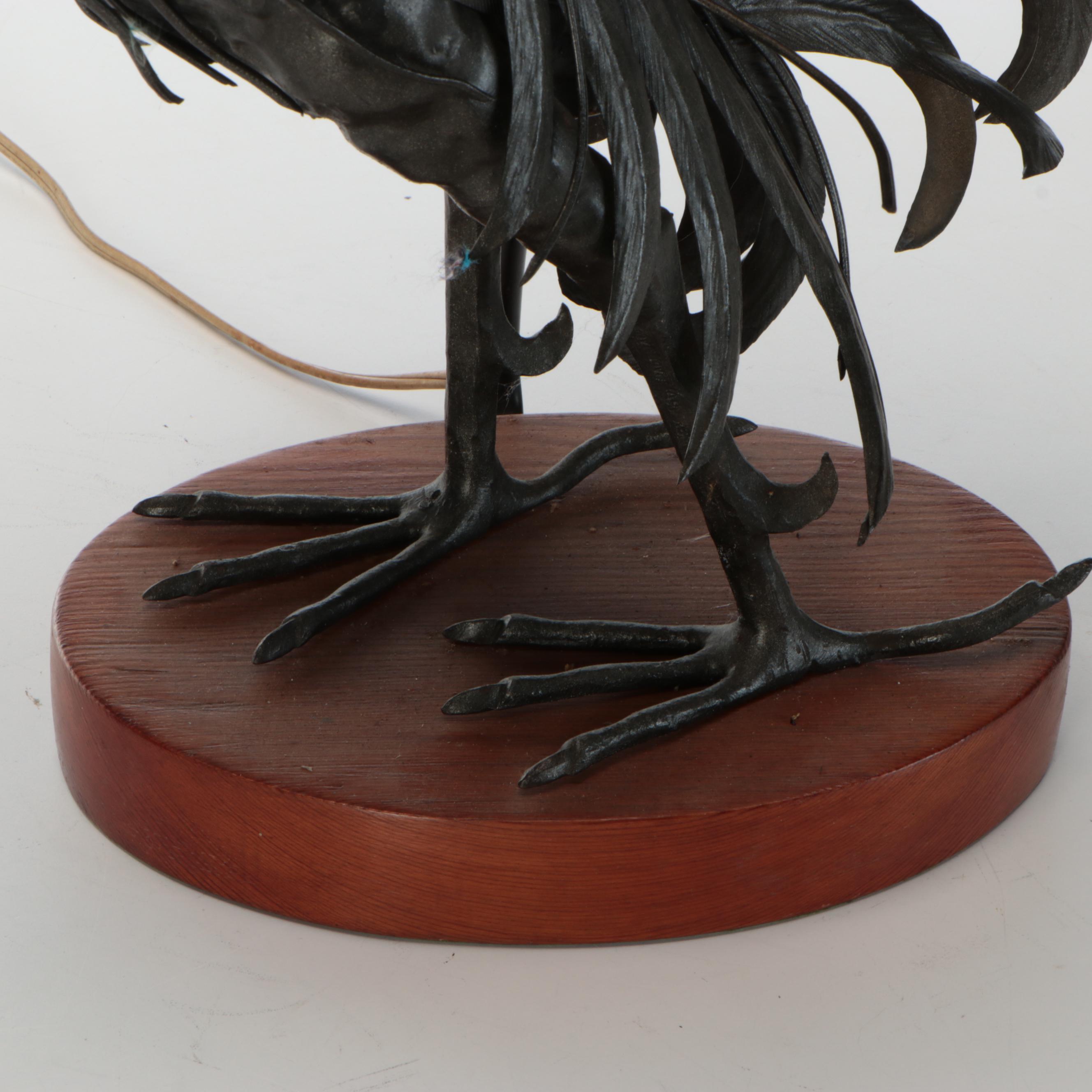 Brutalist Style Handcrafted Metal Rooster Table Lamp with Concertina Pleat Shade