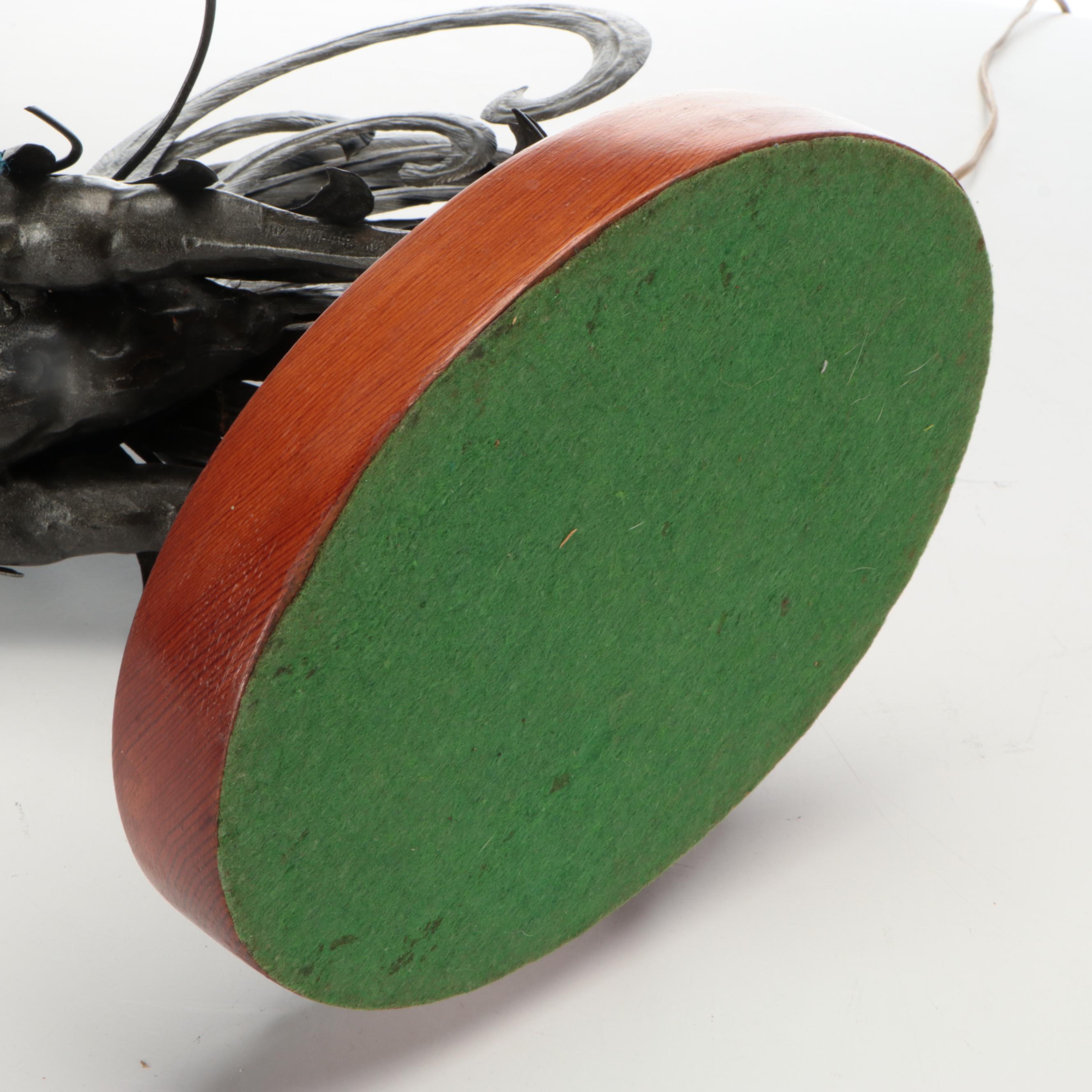 Brutalist Style Handcrafted Metal Rooster Table Lamp with Concertina Pleat Shade